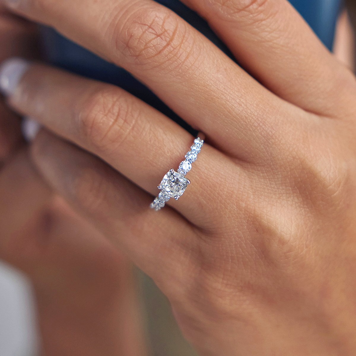 2 ctw Cushion Lab Grown Diamond Graduated Engagement Ring
