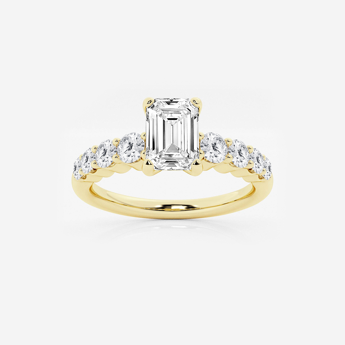 1 1/2 ctw Emerald Lab Grown Diamond Graduated Engagement Ring 14K Yellow Gold, E, VS1