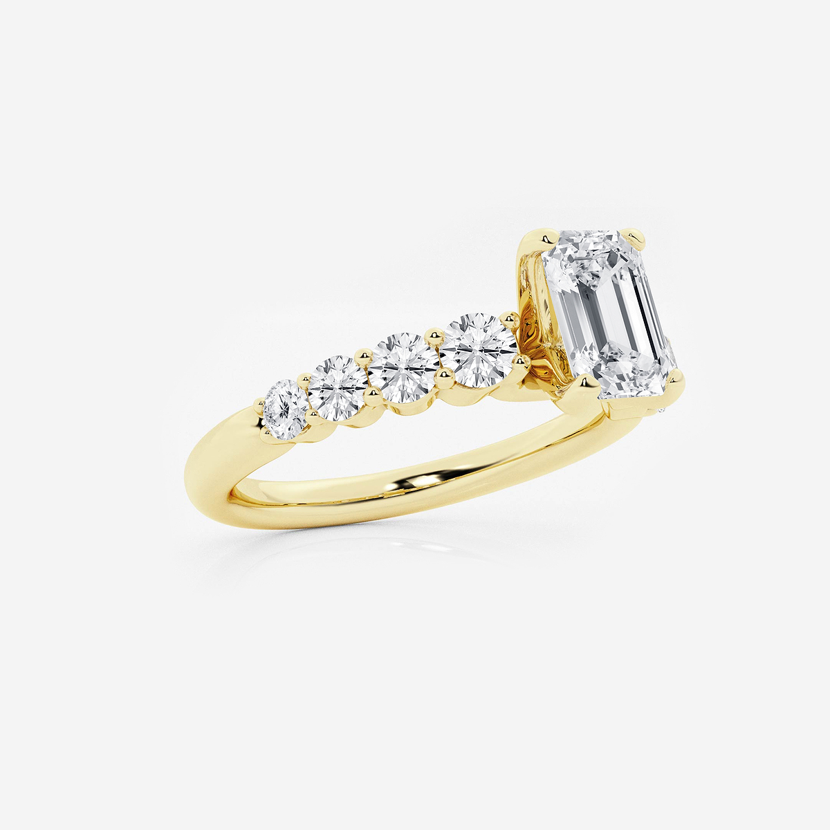 1 1/2 ctw Emerald Lab Grown Diamond Graduated Engagement Ring 14K Yellow Gold, E, VS1