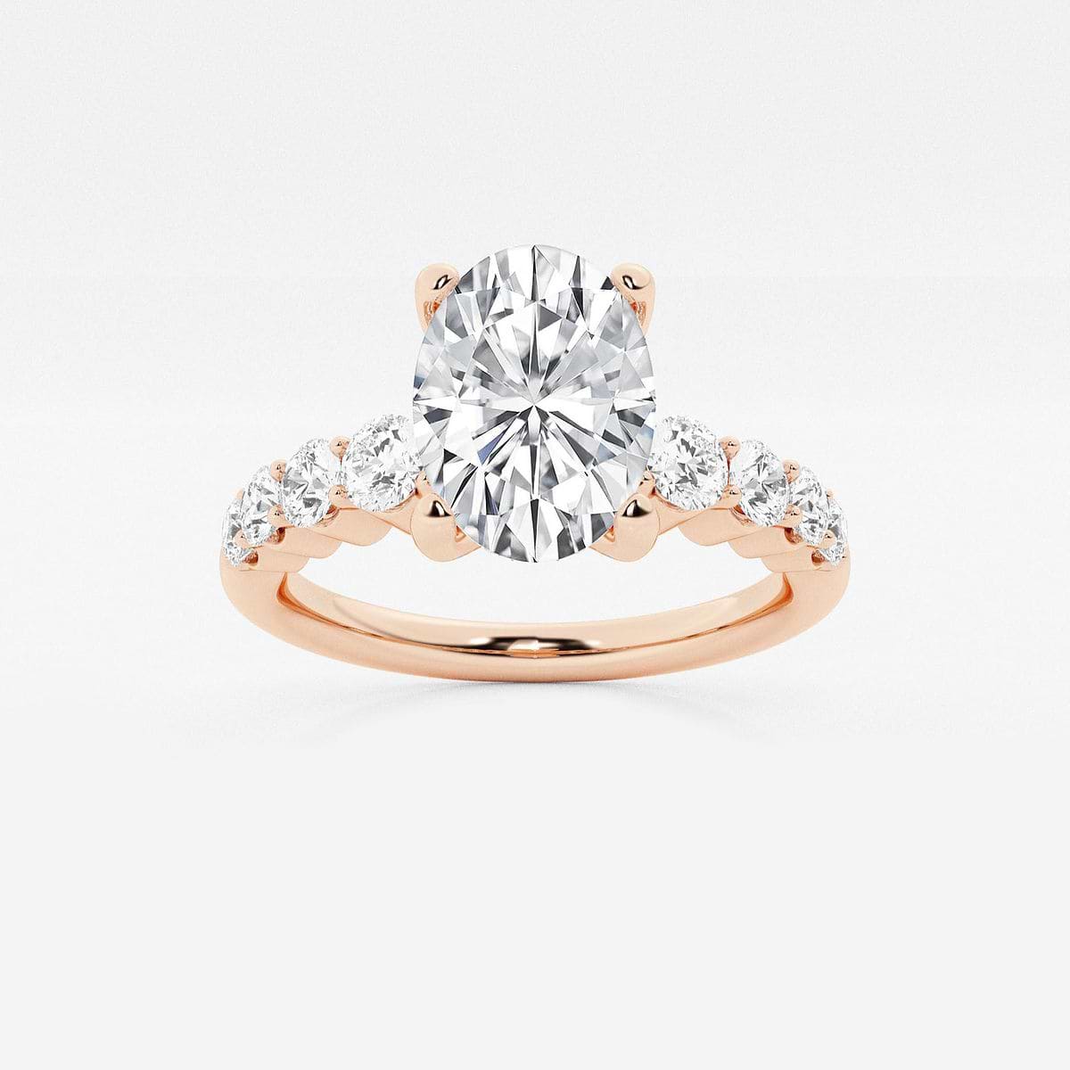 2 ctw Oval Lab Grown Diamond Graduated Engagement Ring 14K Rose Gold, D, VVS