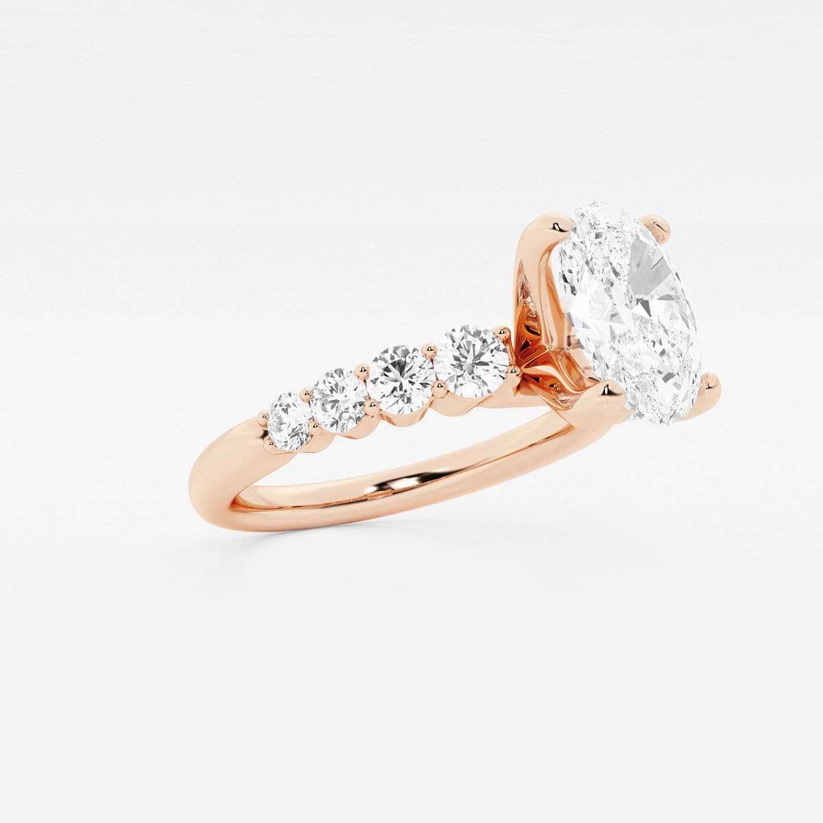 2 ctw Oval Lab Grown Diamond Graduated Engagement Ring 14K Rose Gold, D, VVS