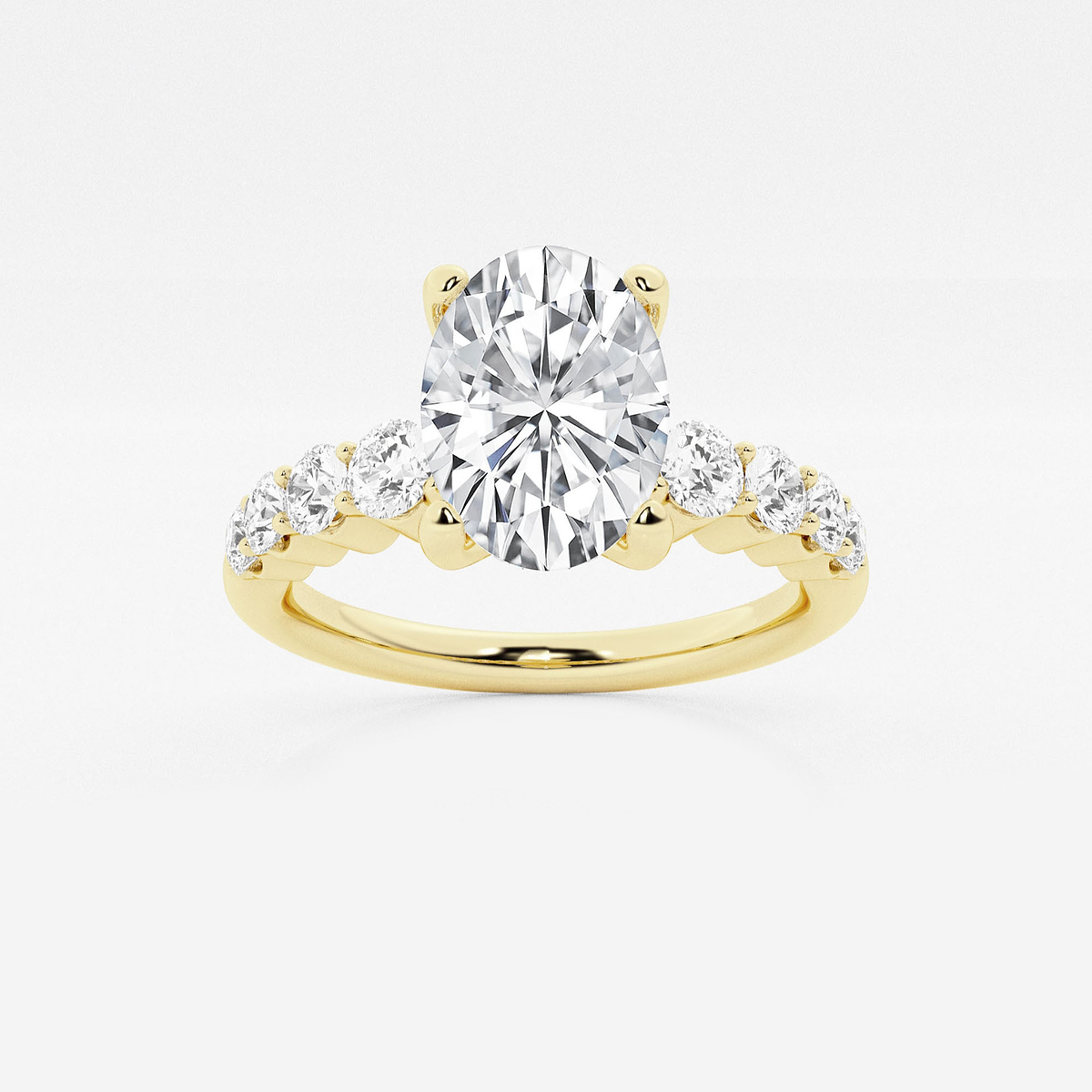 2 ctw Oval Lab Grown Diamond Graduated Engagement Ring 14K Yellow Gold, E, VS1