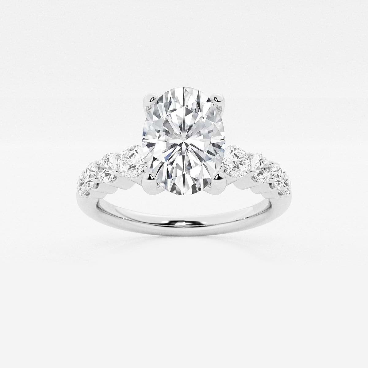 2 ctw Oval Lab Grown Diamond Graduated Engagement Ring Platinum, FG, VS2+