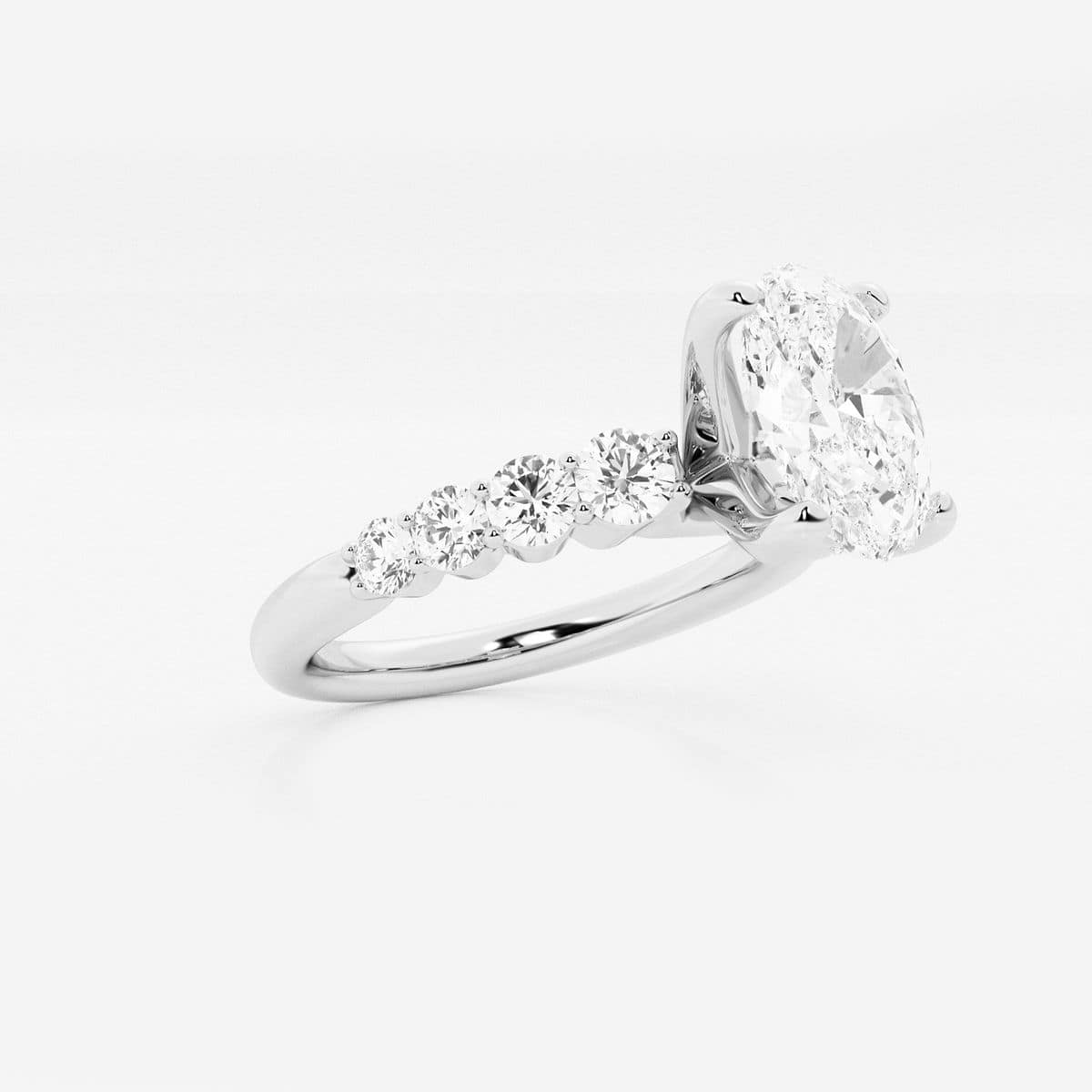 2 ctw Oval Lab Grown Diamond Graduated Engagement Ring Platinum, FG, VS2+