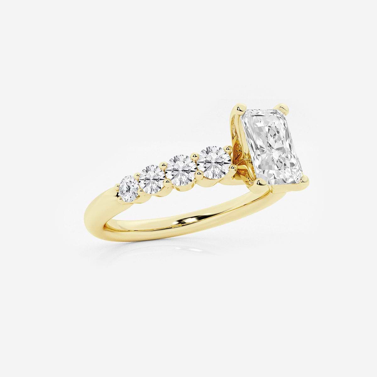 1 1/2 ctw Radiant Lab Grown Diamond Graduated Engagement Ring 14K Yellow Gold, E+, VS1+