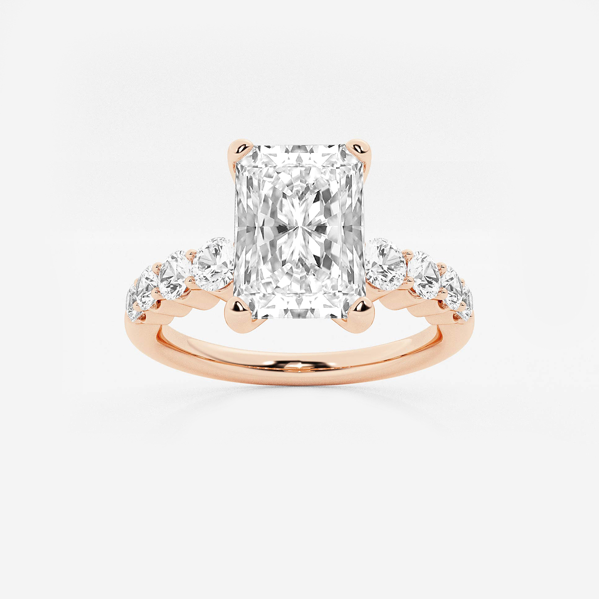 2 ctw Radiant Lab Grown Diamond Graduated Engagement Ring 14K Rose Gold, E, VS1