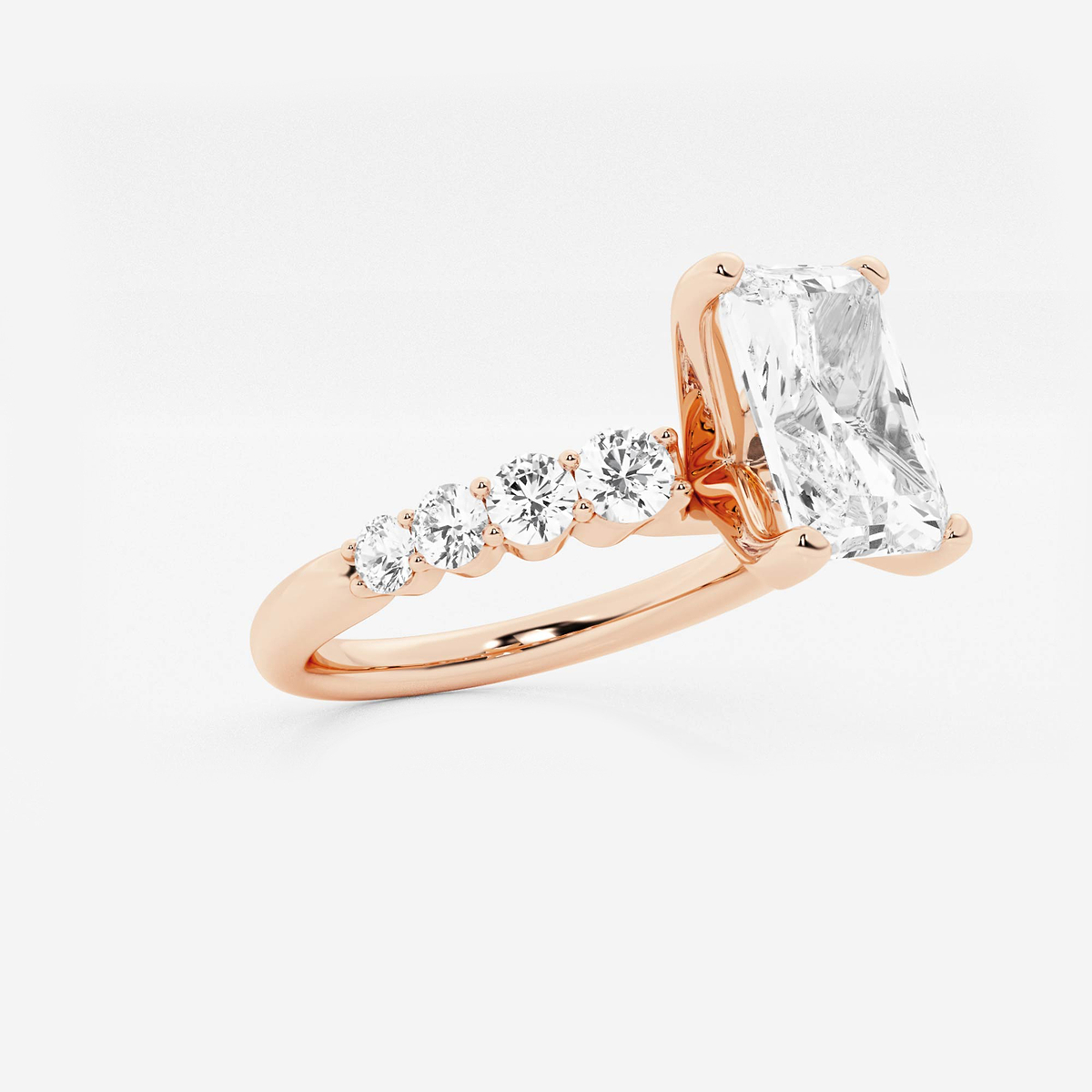 2 ctw Radiant Lab Grown Diamond Graduated Engagement Ring 14K Rose Gold, E, VS1
