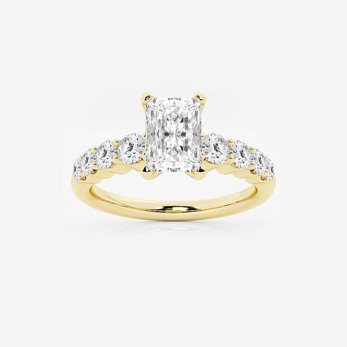 1 1/2 ctw Radiant Lab Grown Diamond Graduated Engagement Ring 14K Yellow Gold, E+, VS1+