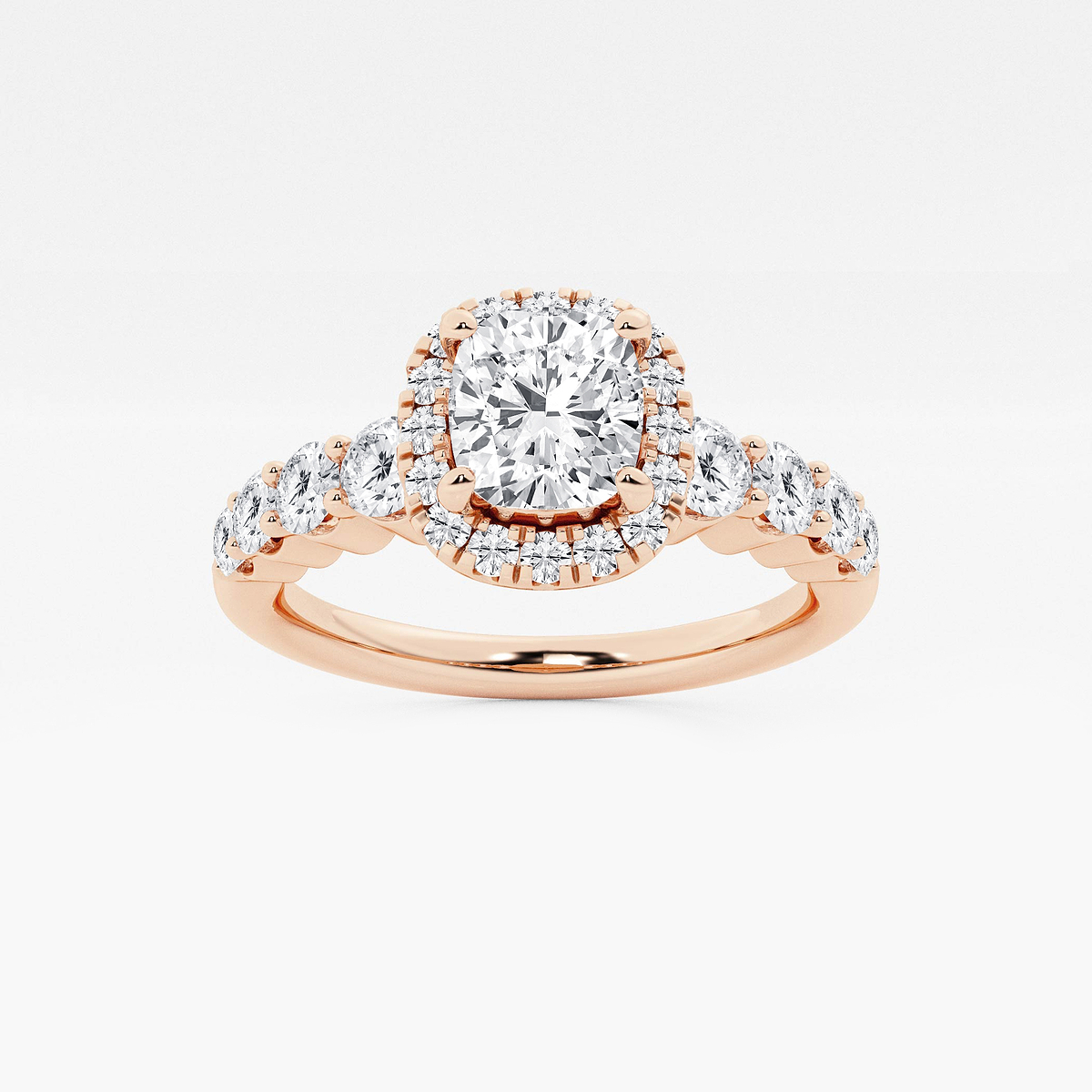 1 2/3 ctw Cushion Lab Grown Diamond Graduated Halo Engagement Ring