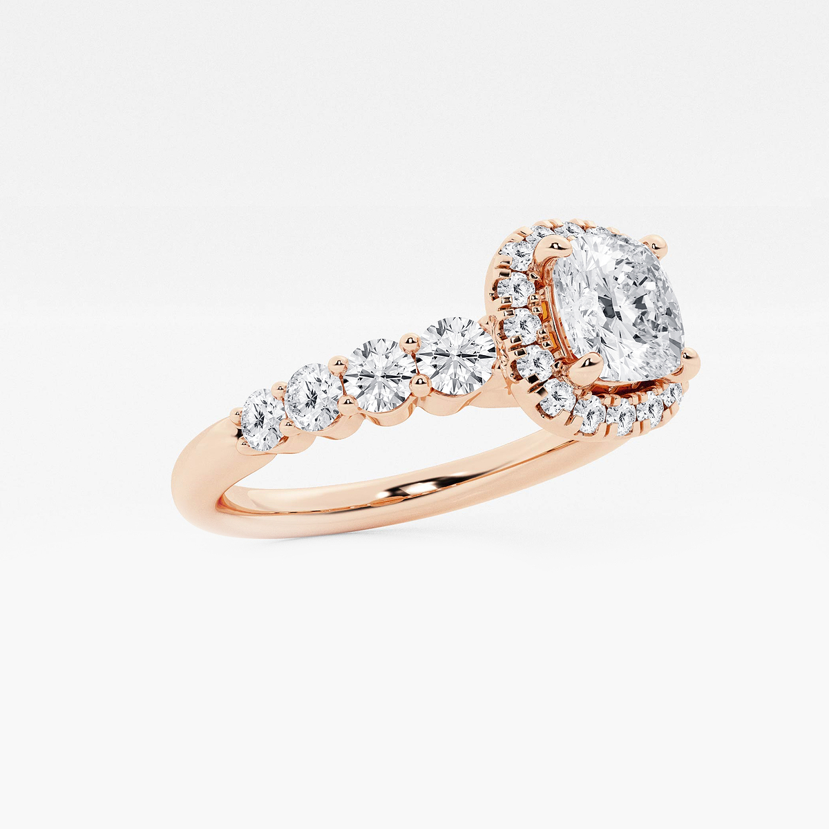 Additional Image 1 for  1 2/3 ctw Cushion Lab Grown Diamond Graduated Halo Engagement Ring