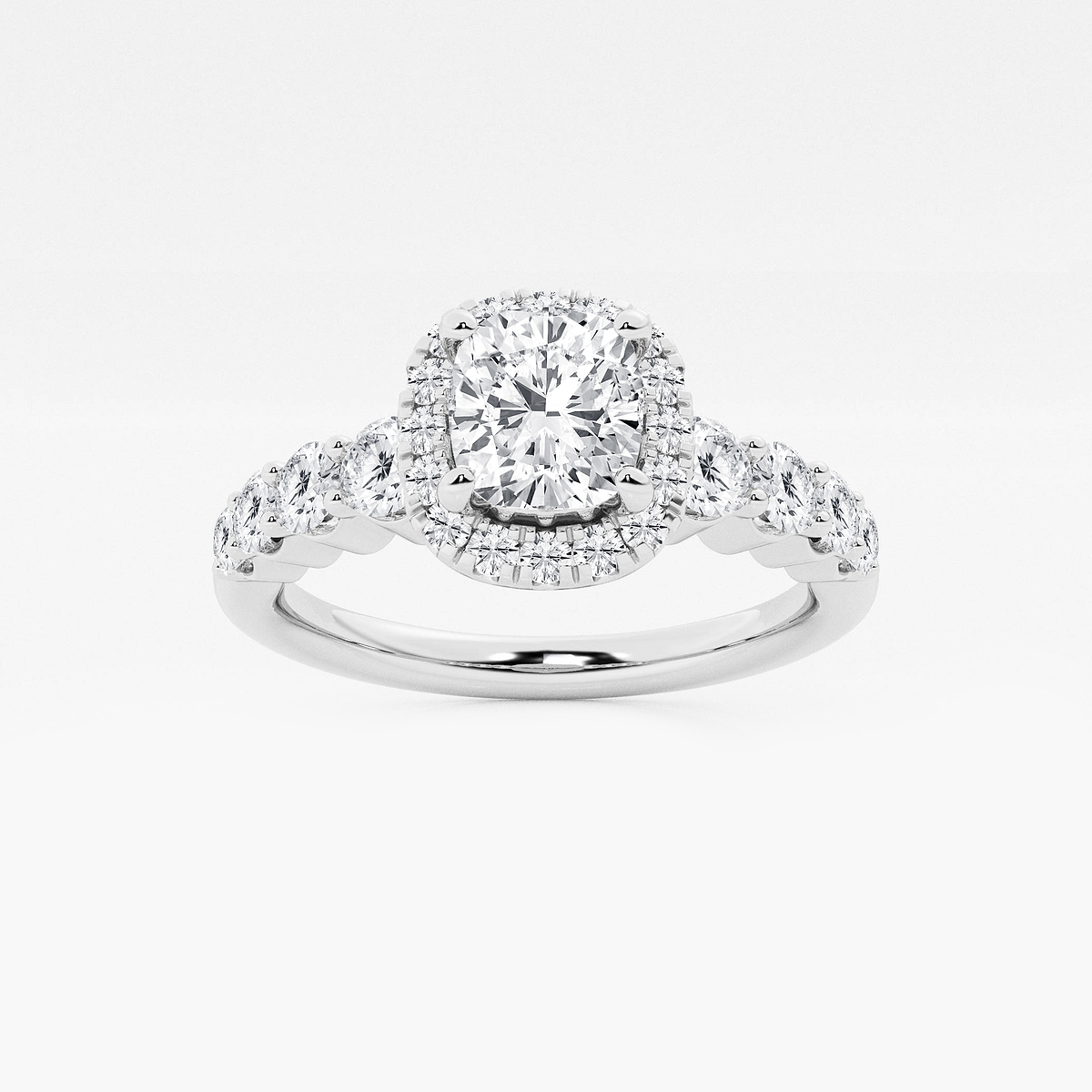 1 2/3 ctw Cushion Lab Grown Diamond Graduated Halo Engagement Ring