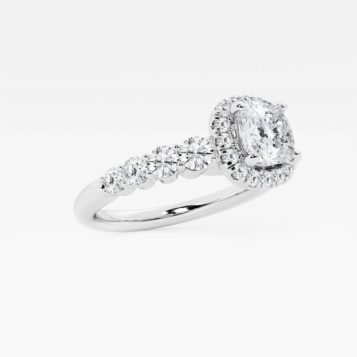 Additional Image 1 for  1 2/3 ctw Cushion Lab Grown Diamond Graduated Halo Engagement Ring
