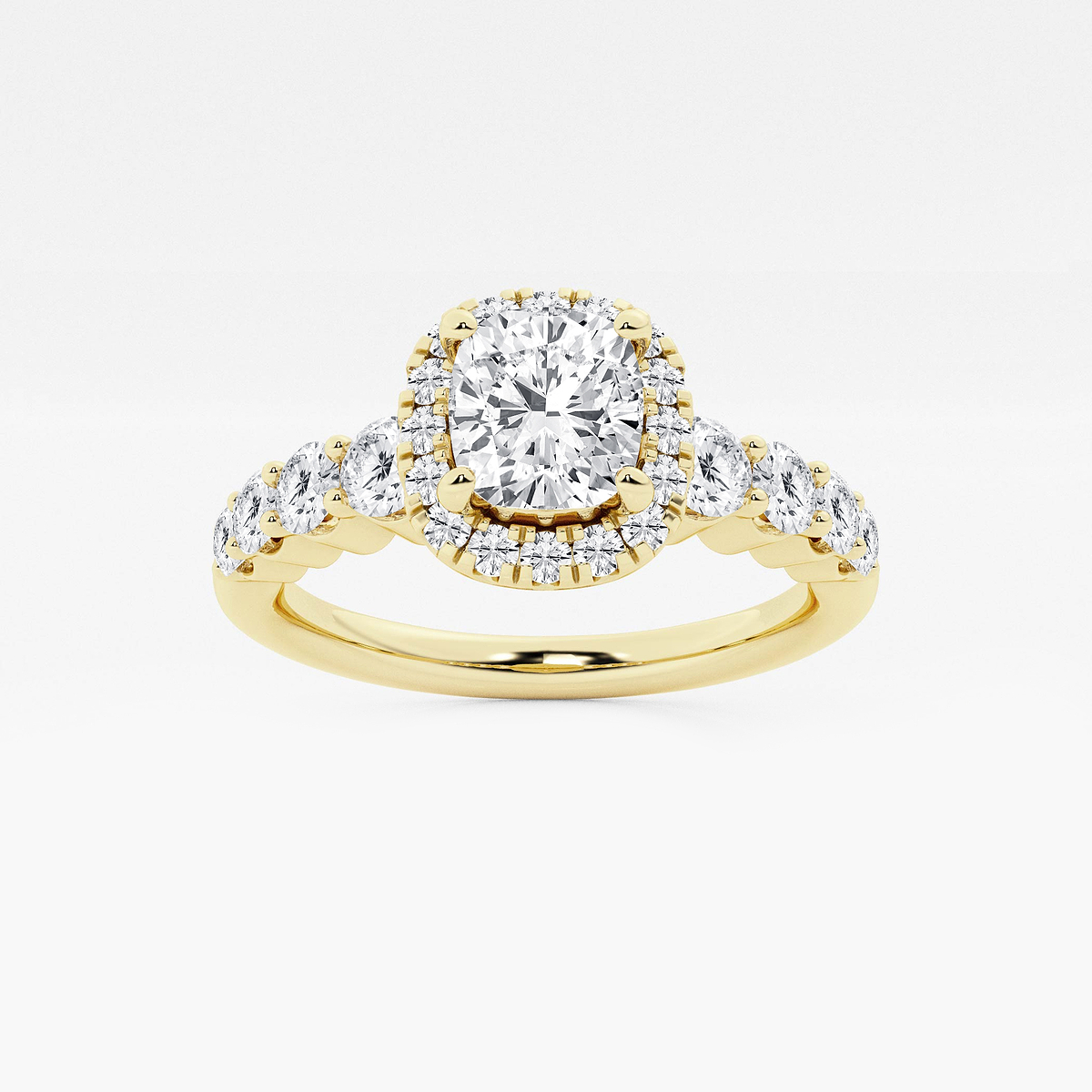 1 2/3 ctw Cushion Lab Grown Diamond Graduated Halo Engagement Ring