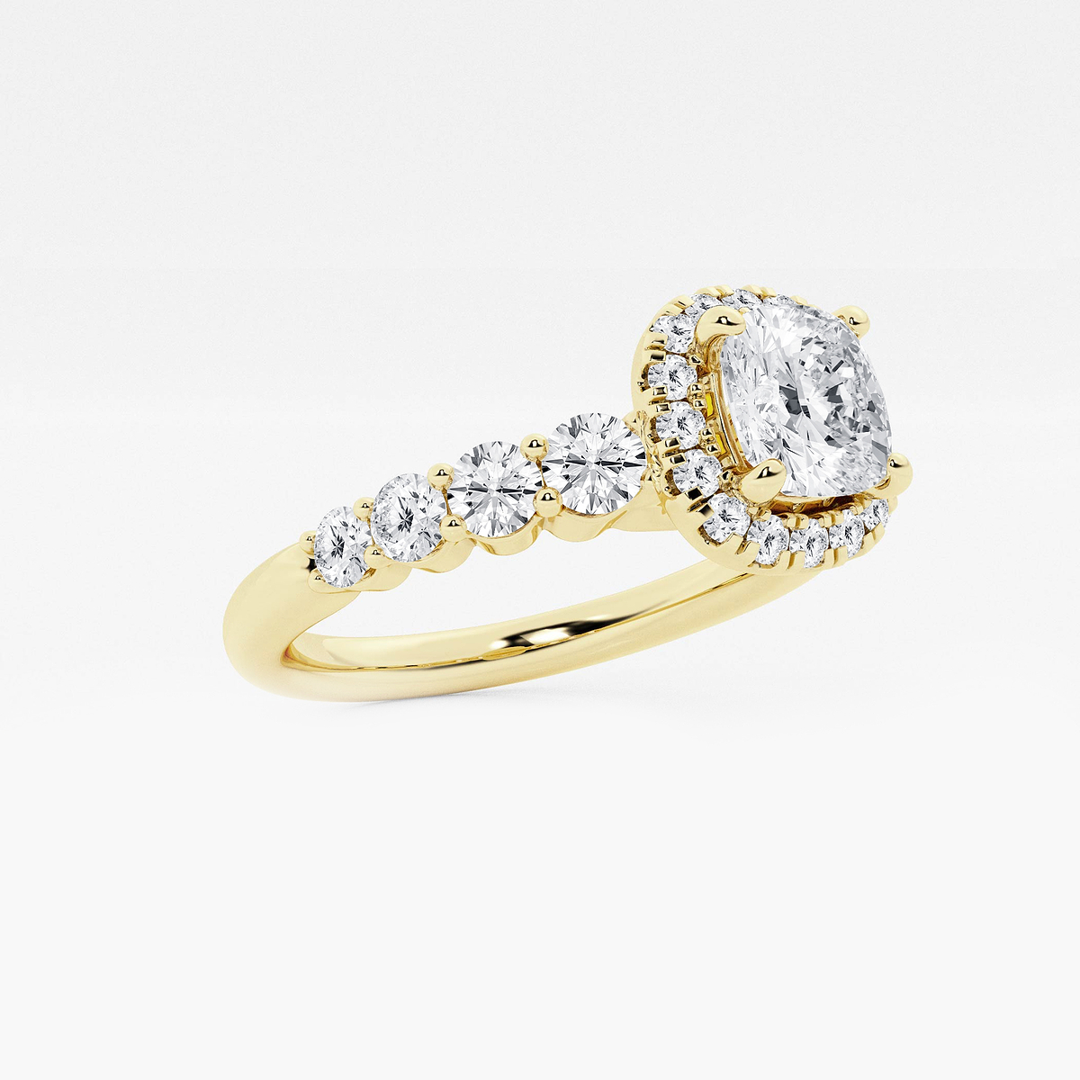 Additional Image 1 for  1 2/3 ctw Cushion Lab Grown Diamond Graduated Halo Engagement Ring