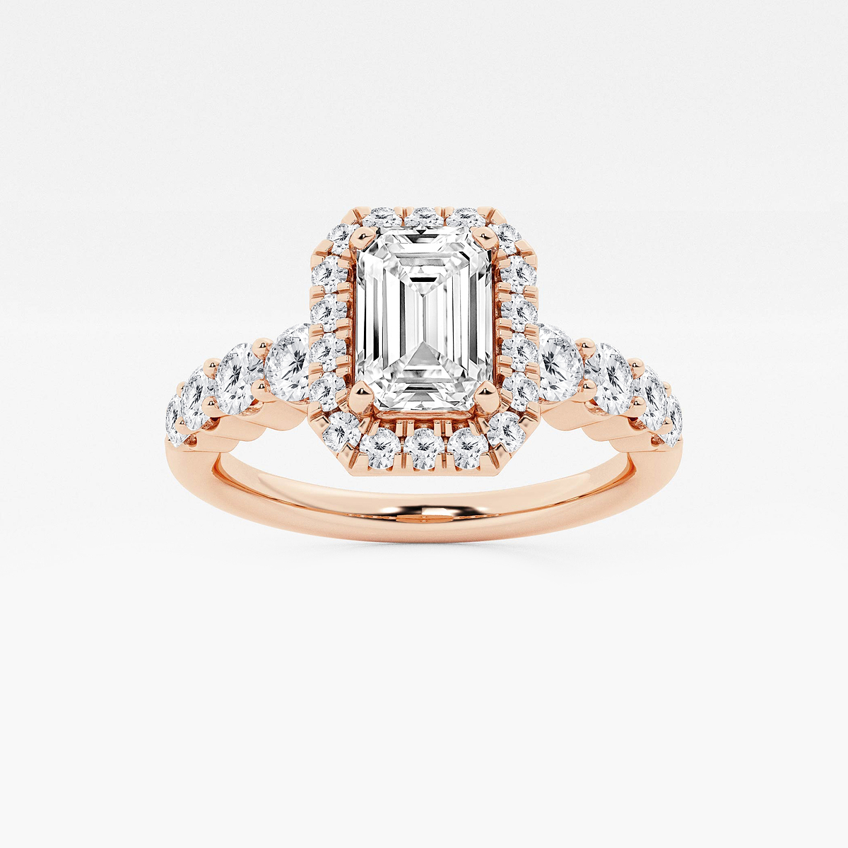 1 2/3 ctw Emerald Lab Grown Diamond Graduated Halo Engagement Ring