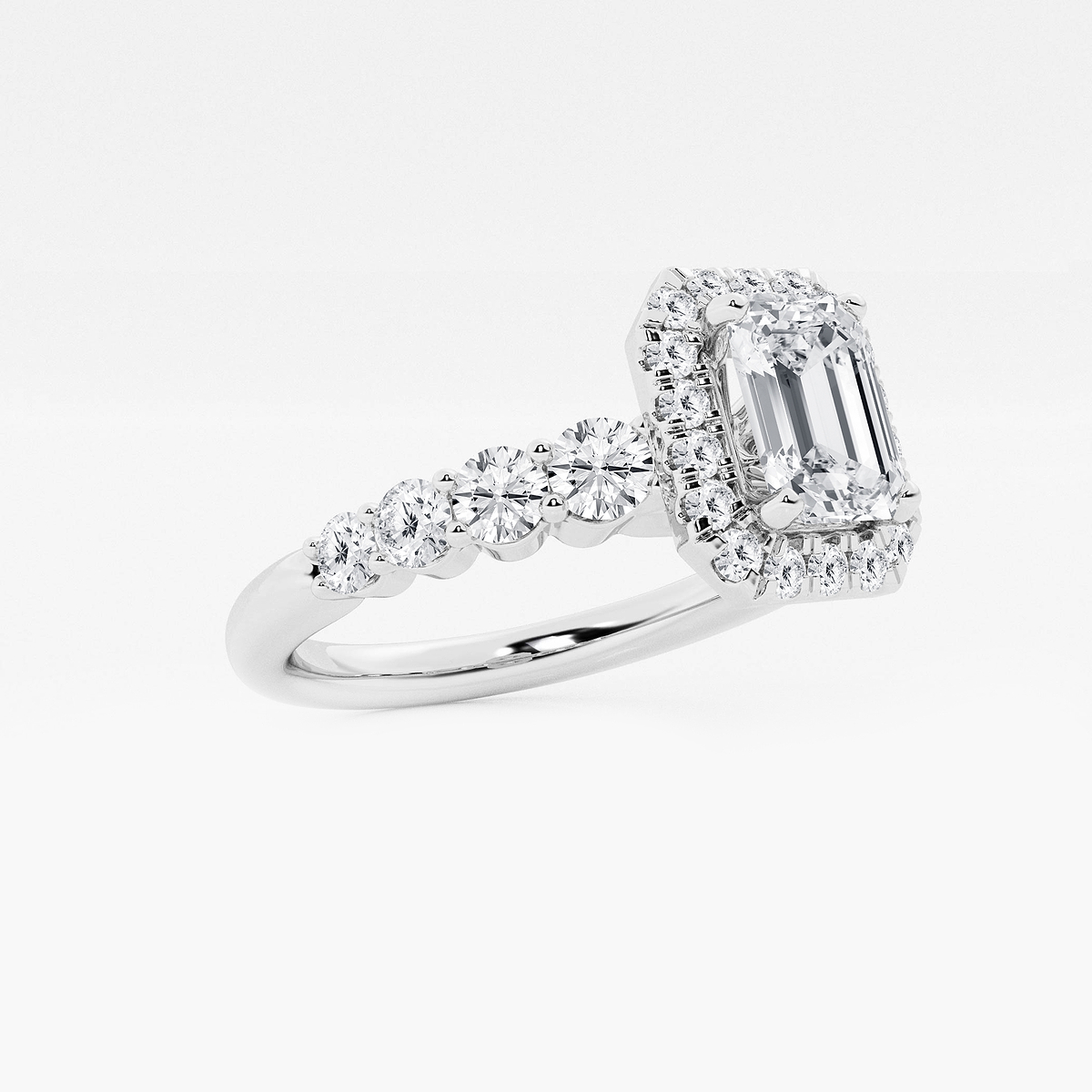 Additional Image 1 for  1 2/3 ctw Emerald Lab Grown Diamond Graduated Halo Engagement Ring