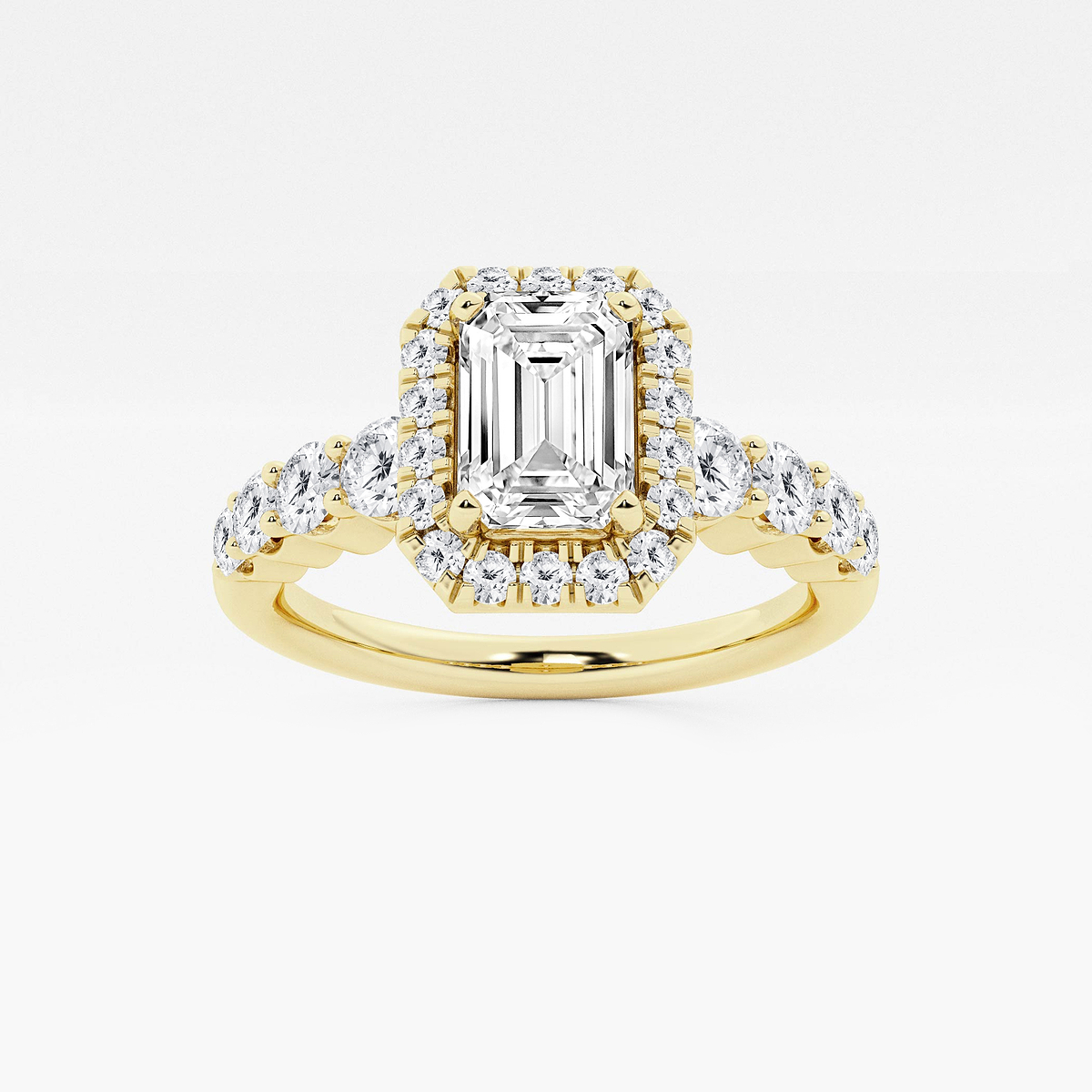 1 2/3 ctw Emerald Lab Grown Diamond Graduated Halo Engagement Ring