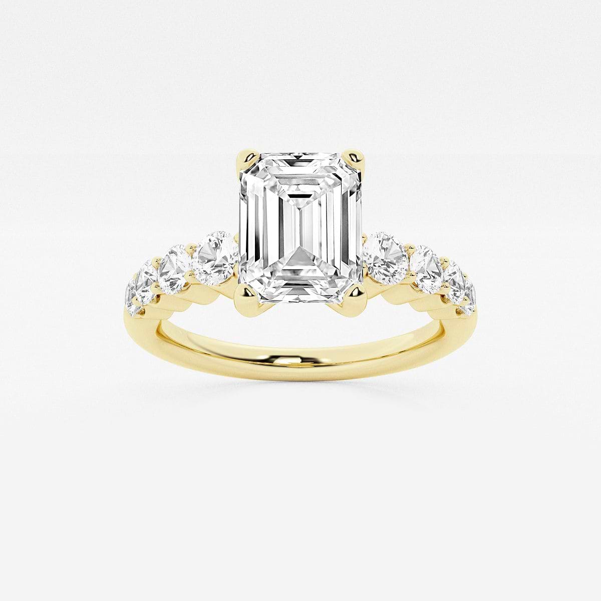 2 1/2 ctw Emerald Lab Grown Diamond Graduated Engagement Ring 14K Yellow Gold, F, VS2