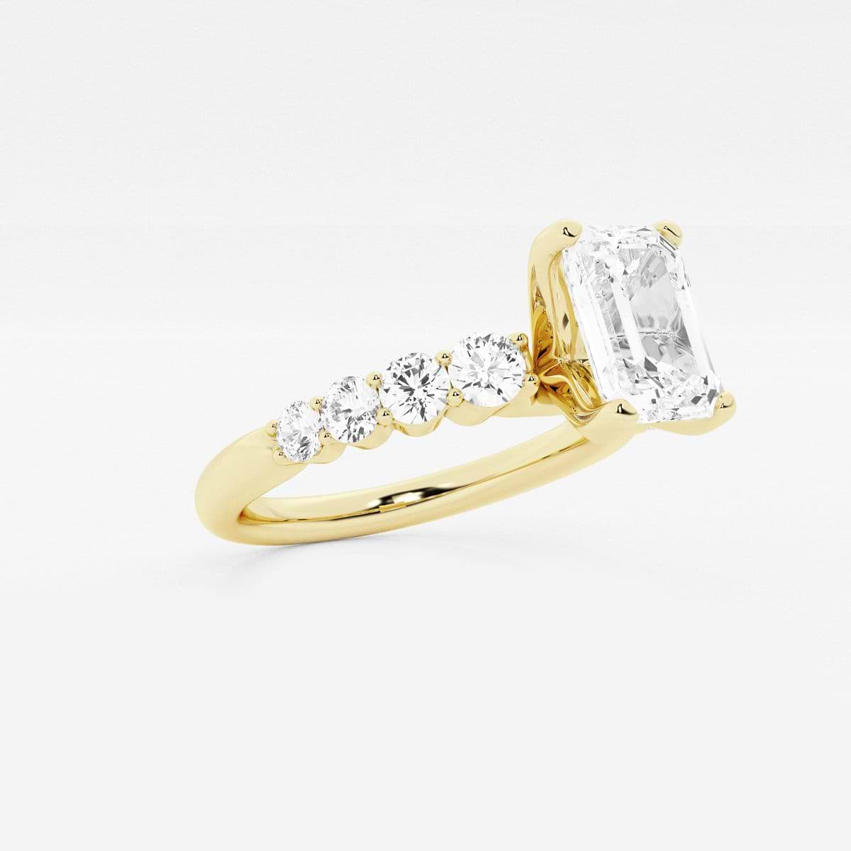 2 1/2 ctw Emerald Lab Grown Diamond Graduated Engagement Ring 14K Yellow Gold, D, VVS