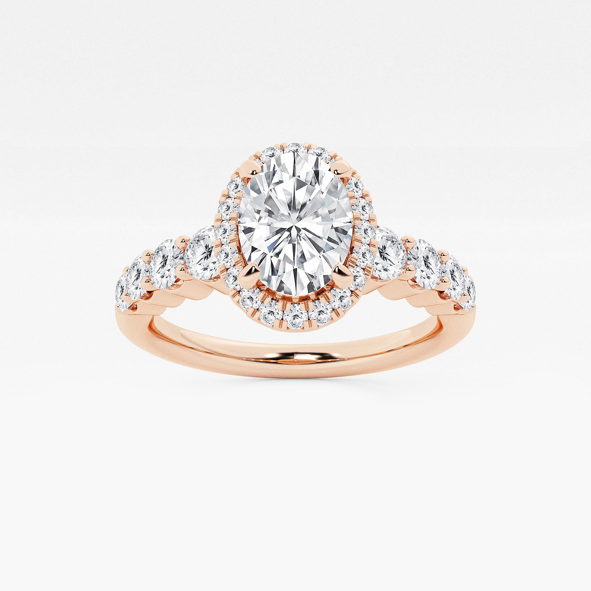 1 2/3 ctw Oval Lab Grown Diamond Graduated Halo Engagement Ring