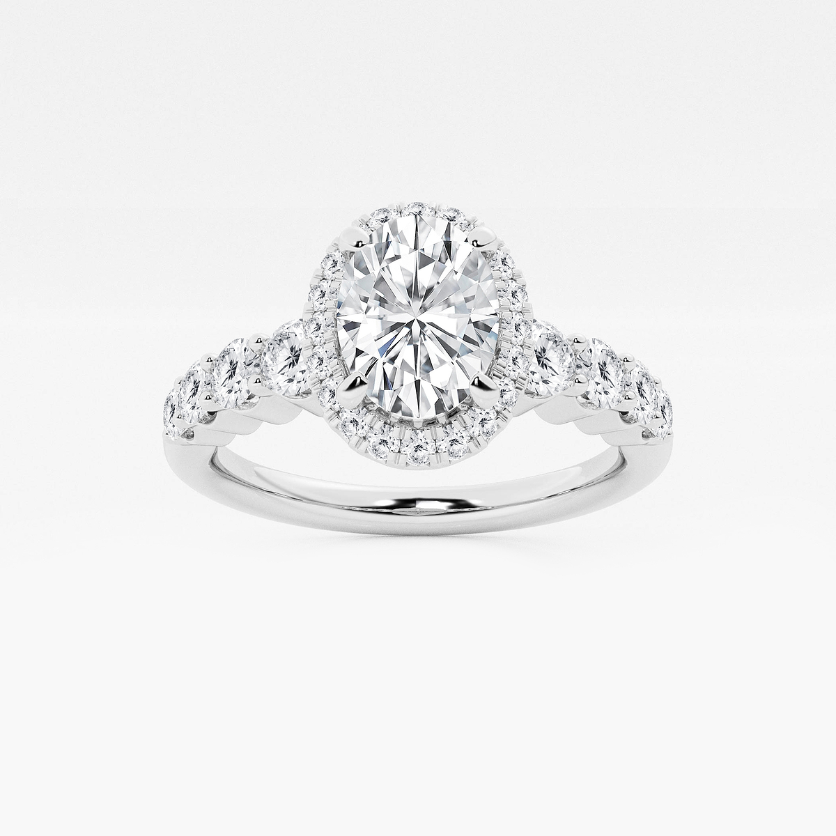 1 2/3 ctw Oval Lab Grown Diamond Graduated Halo Engagement Ring