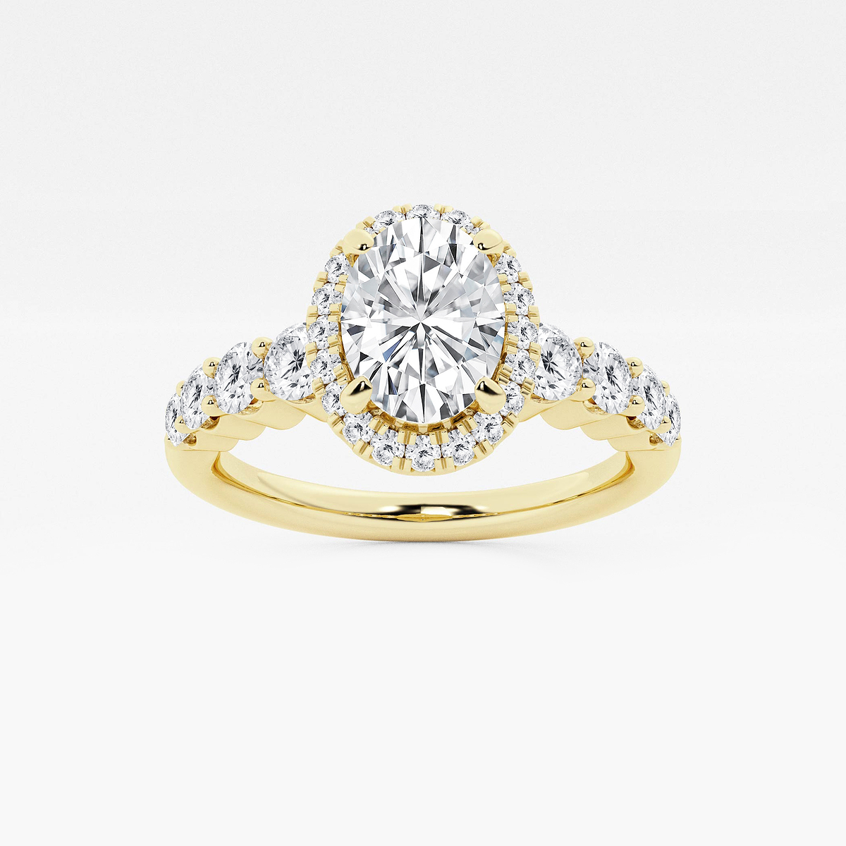 1 2/3 ctw Oval Lab Grown Diamond Graduated Halo Engagement Ring