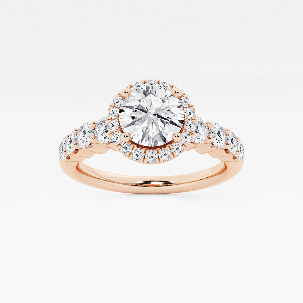 1 2/3 ctw Round Lab Grown Diamond Graduated Halo Engagement Ring