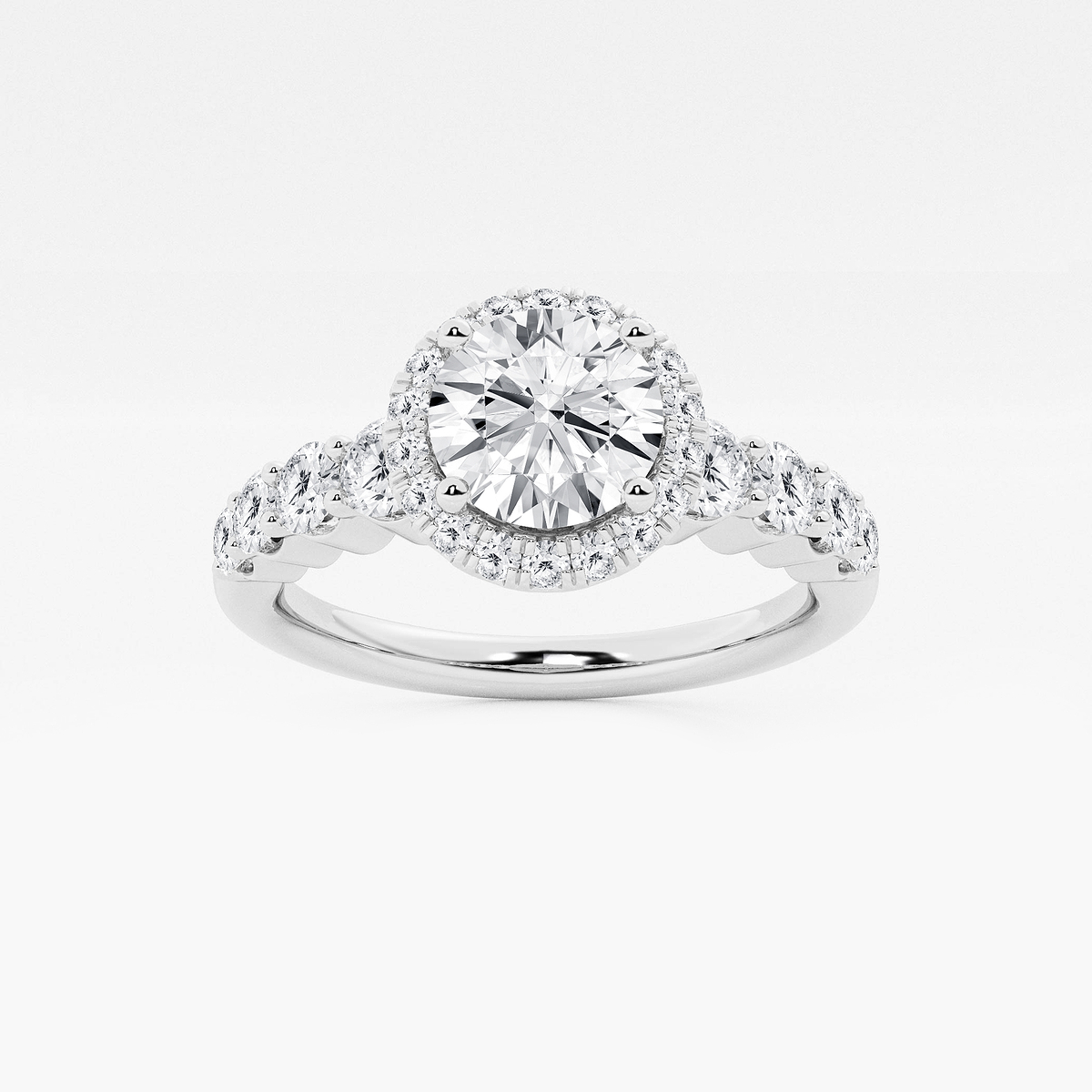 1 2/3 ctw Round Lab Grown Diamond Graduated Halo Engagement Ring
