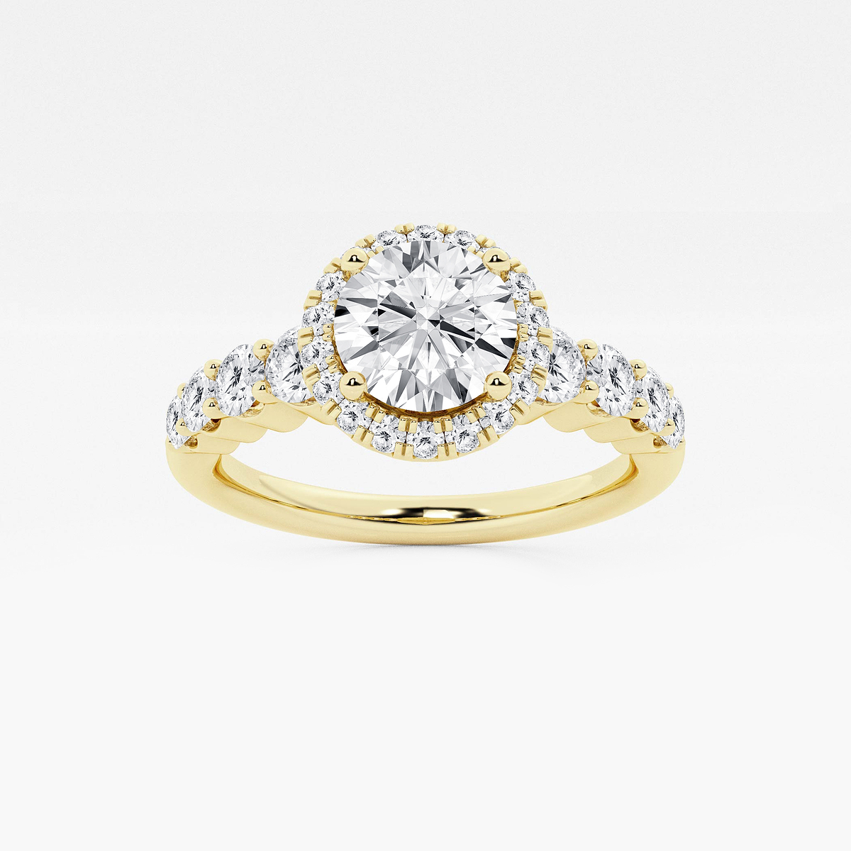 1 2/3 ctw Round Lab Grown Diamond Graduated Halo Engagement Ring