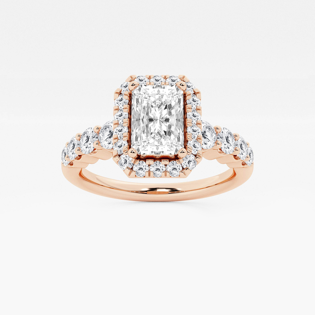 1 2/3 ctw Radiant Lab Grown Diamond Graduated Halo Engagement Ring