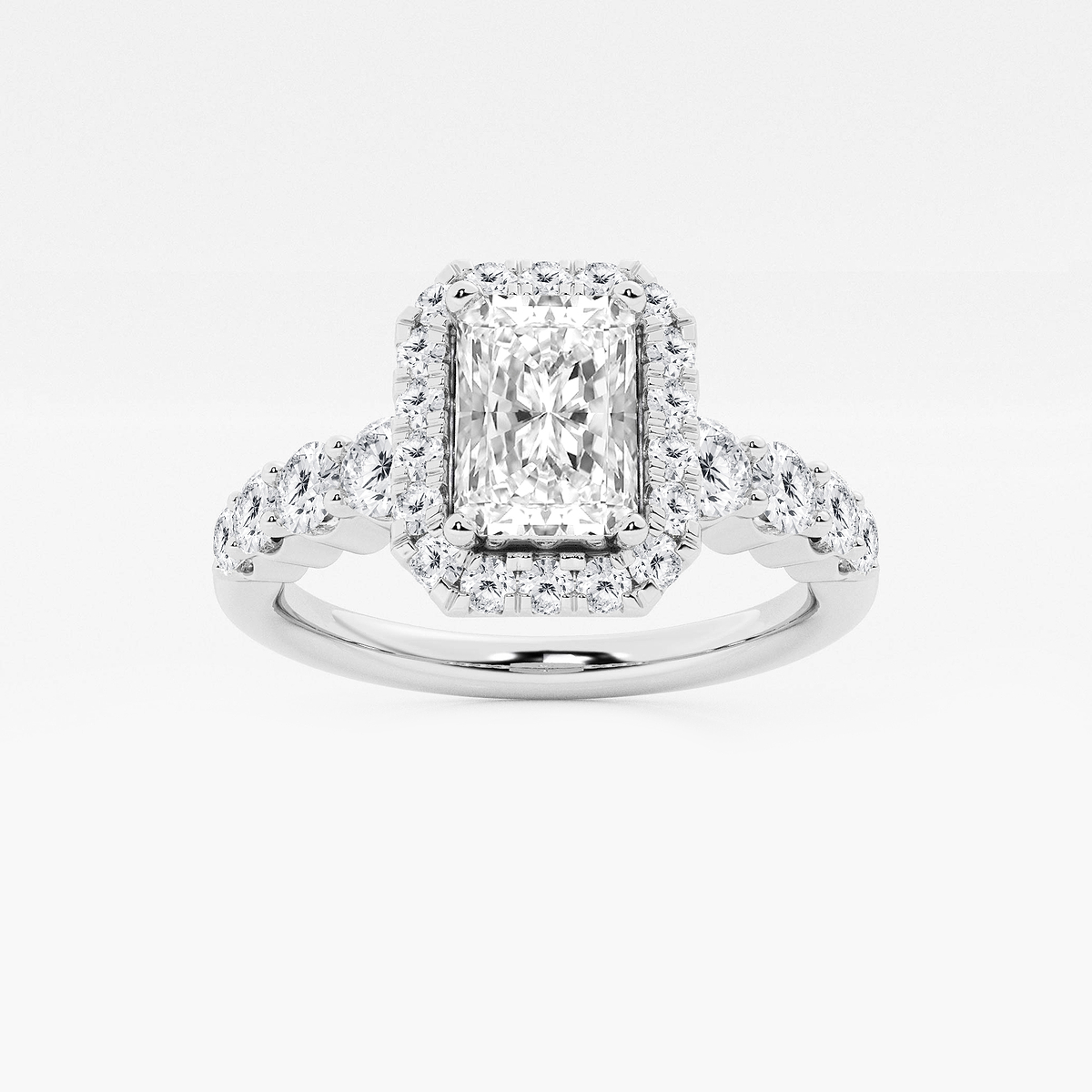 1 2/3 ctw Radiant Lab Grown Diamond Graduated Halo Engagement Ring