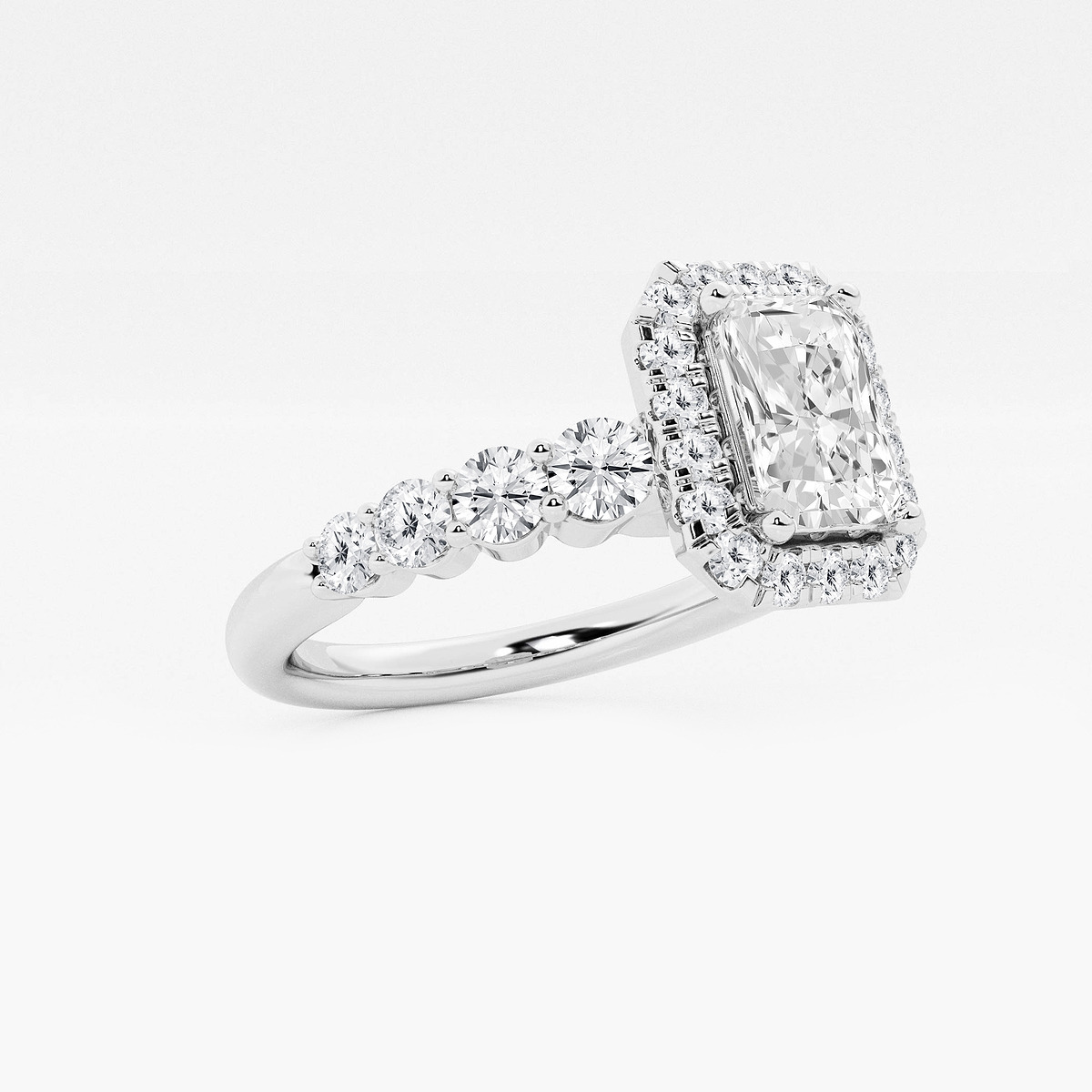 Additional Image 1 for  1 2/3 ctw Radiant Lab Grown Diamond Graduated Halo Engagement Ring
