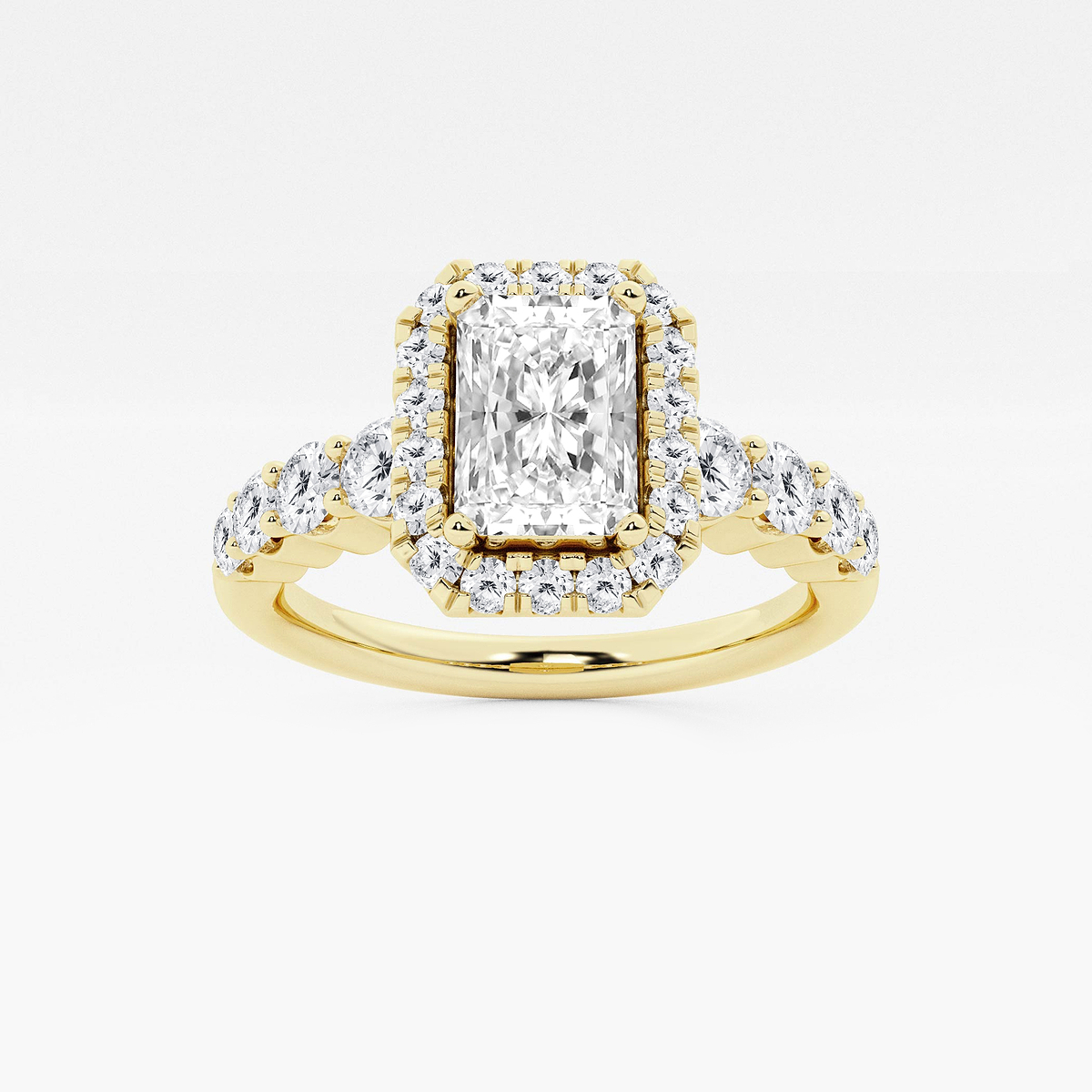 1 2/3 ctw Radiant Lab Grown Diamond Graduated Halo Engagement Ring