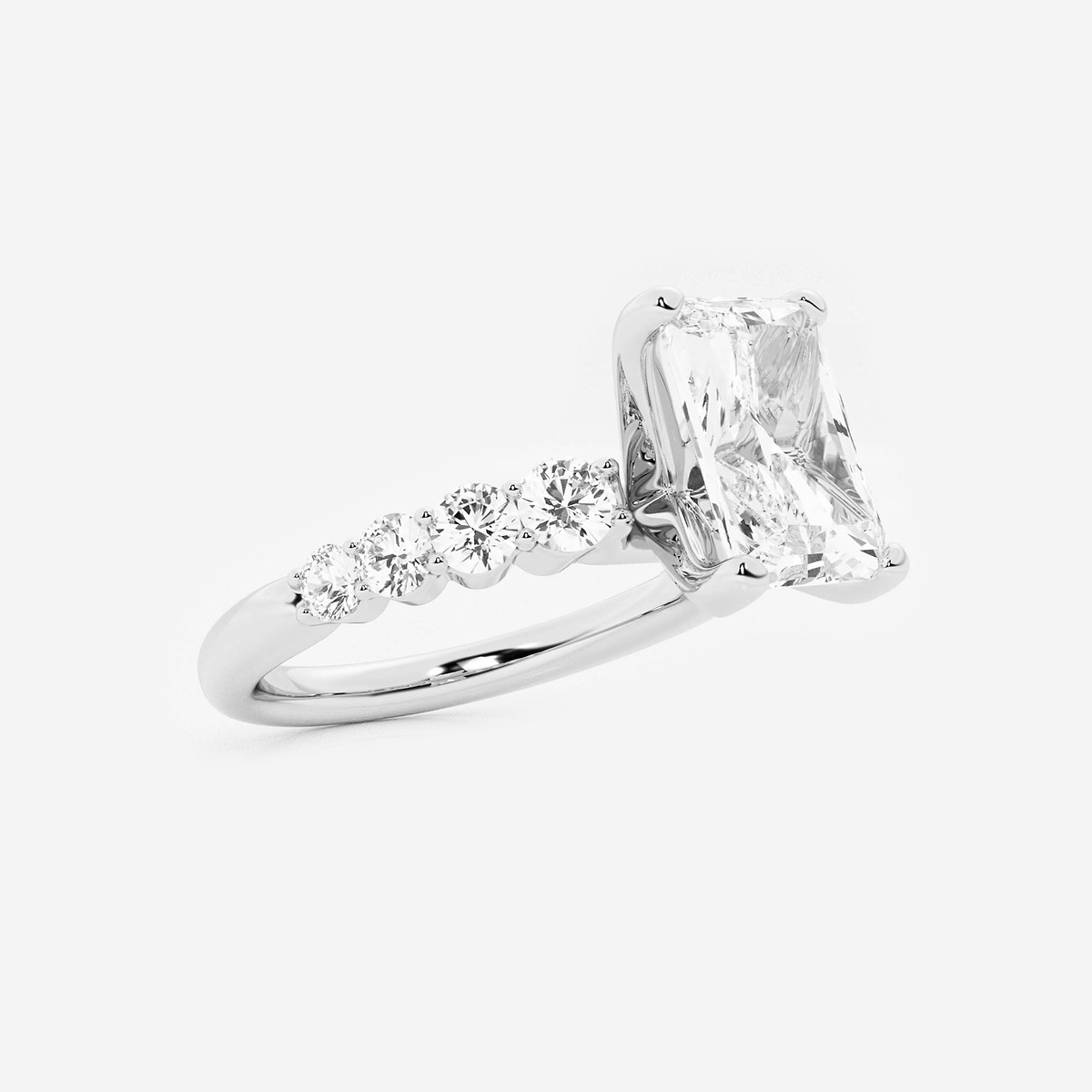 2 1/2 ctw Radiant Lab Grown Diamond Graduated Engagement Ring 14K White Gold, D, VVS