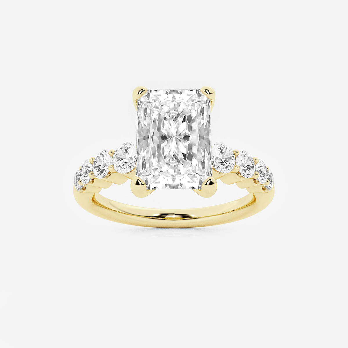 2 1/2 ctw Radiant Lab Grown Diamond Graduated Engagement Ring 14K Yellow Gold, E, VS1