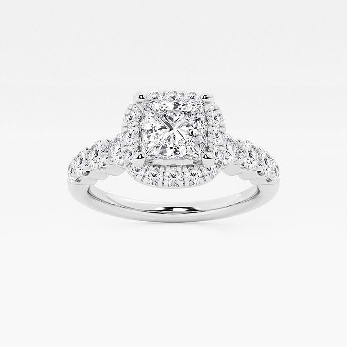 1 1/2 ctw Princess Lab Grown Diamond Split Shank Halo Engagement Ring 14K White Gold, FG, VS2+