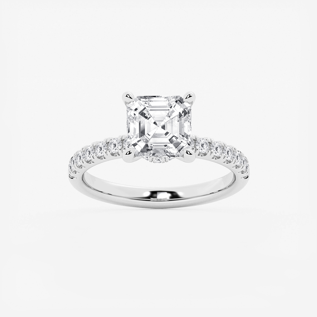 3 ctw Asscher Lab Grown Diamond Hidden Halo Engagement Ring