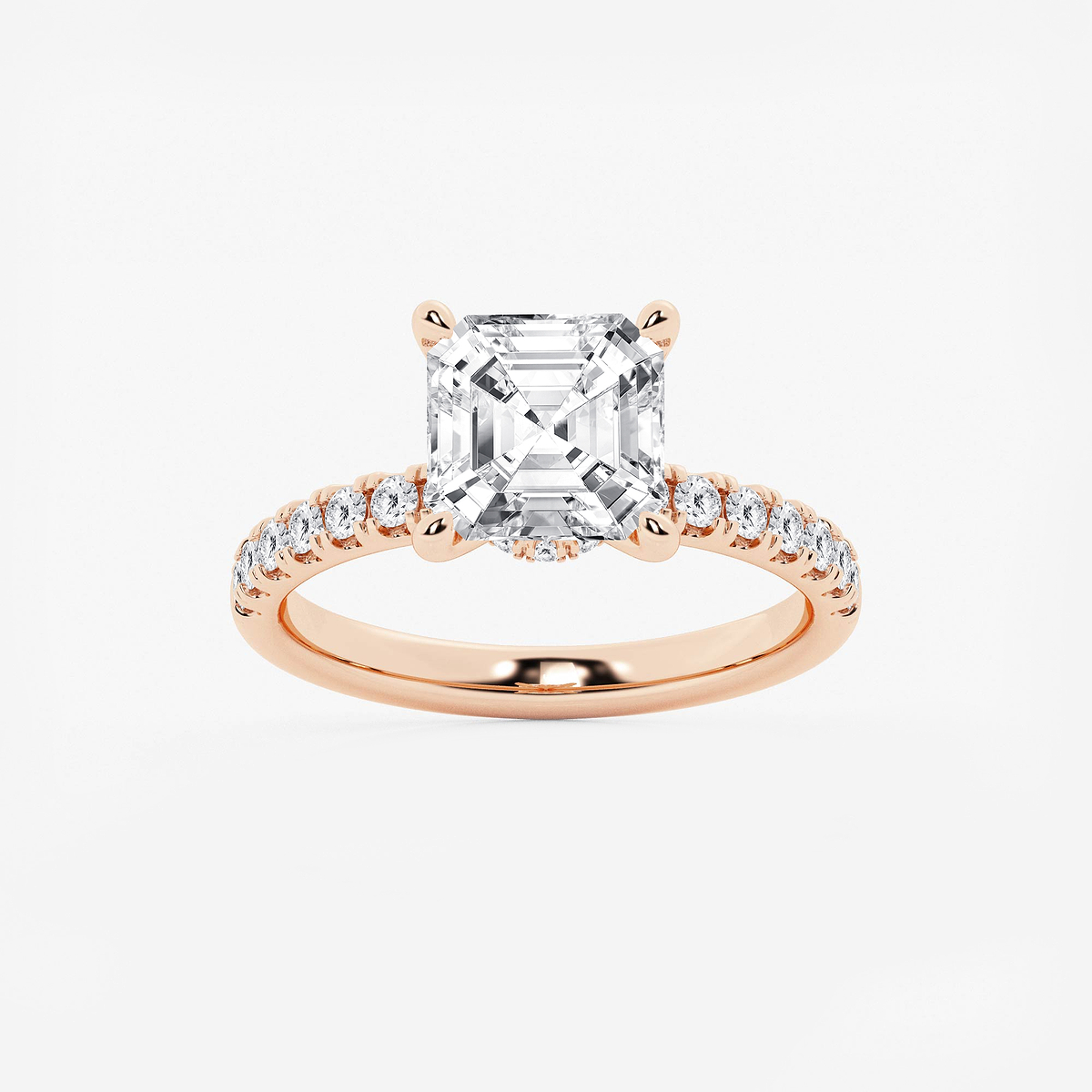 3 1/2 ctw Asscher Lab Grown Diamond Hidden Halo Engagement Ring