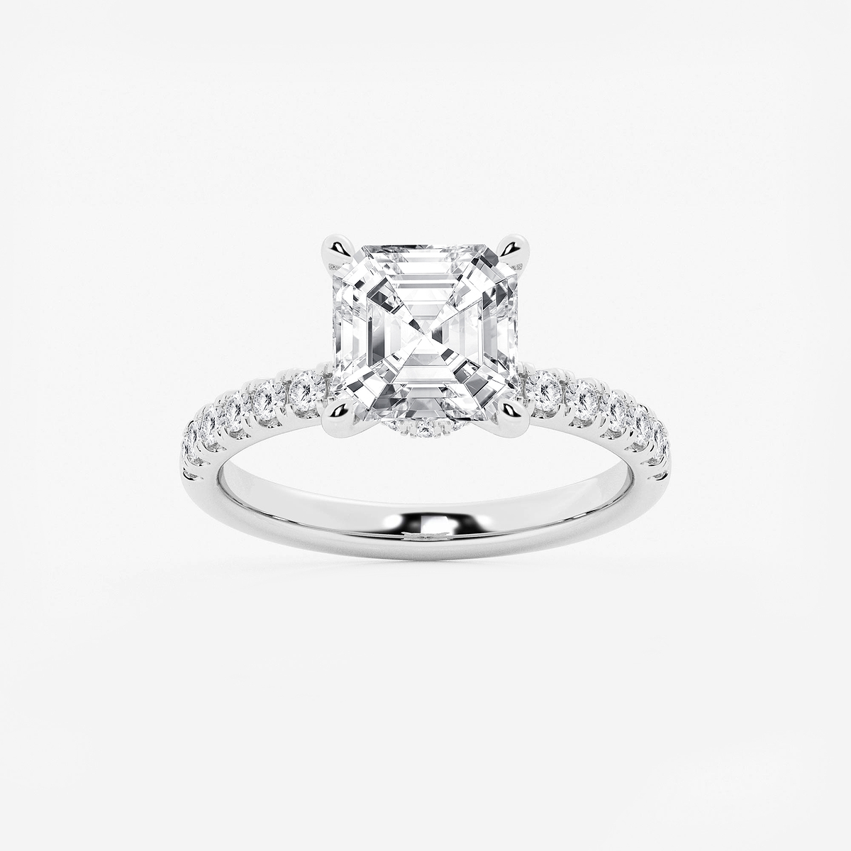 3 1/2 ctw Asscher Lab Grown Diamond Hidden Halo Engagement Ring