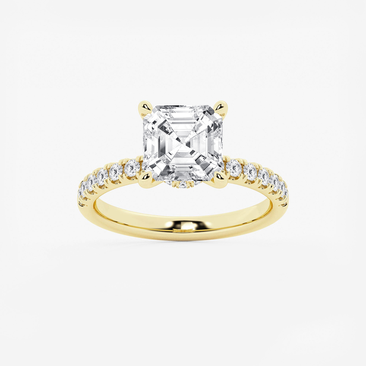 3 1/2 ctw Asscher Lab Grown Diamond Hidden Halo Engagement Ring