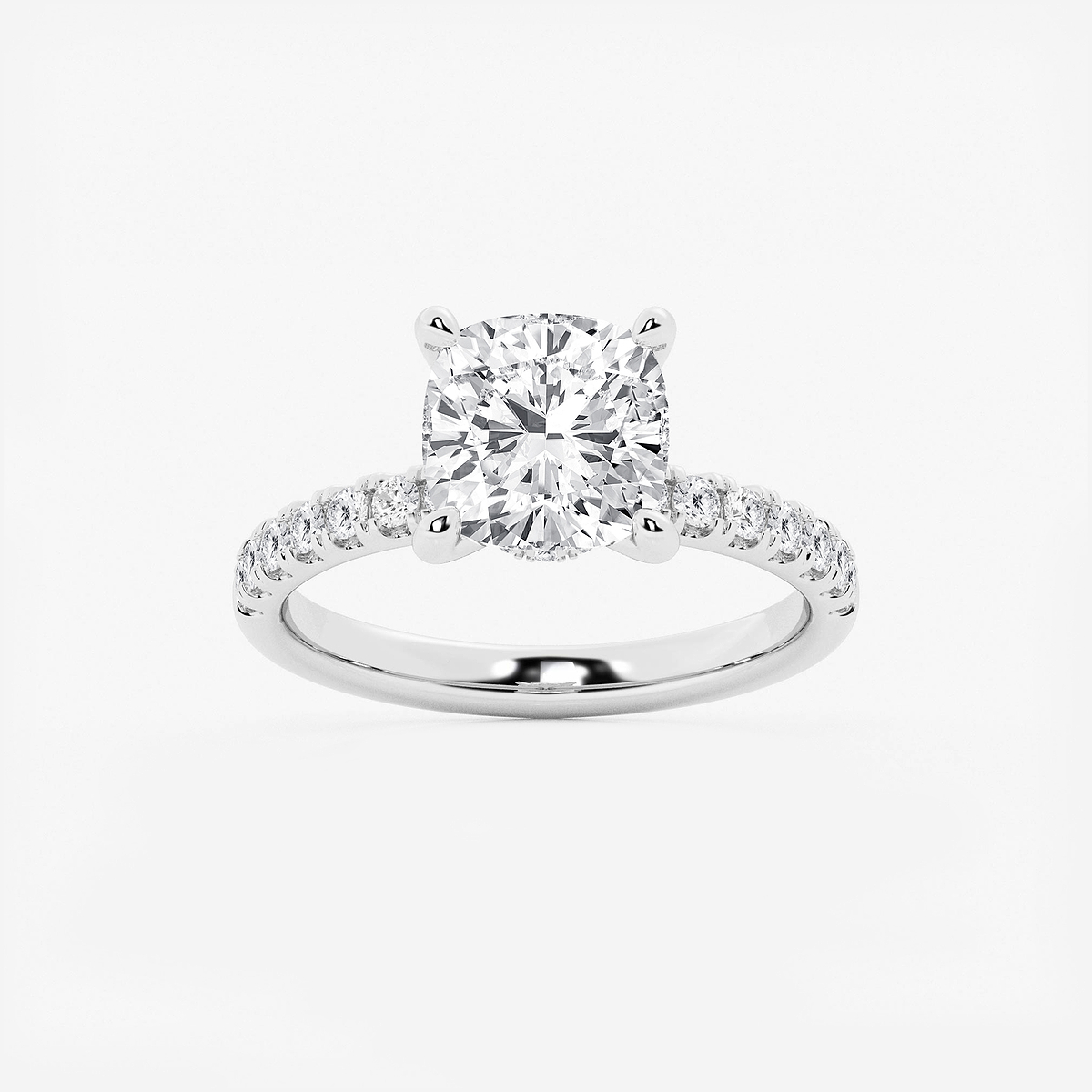 3 1/2 ctw Cushion Lab Grown Diamond Hidden Halo Engagement Ring