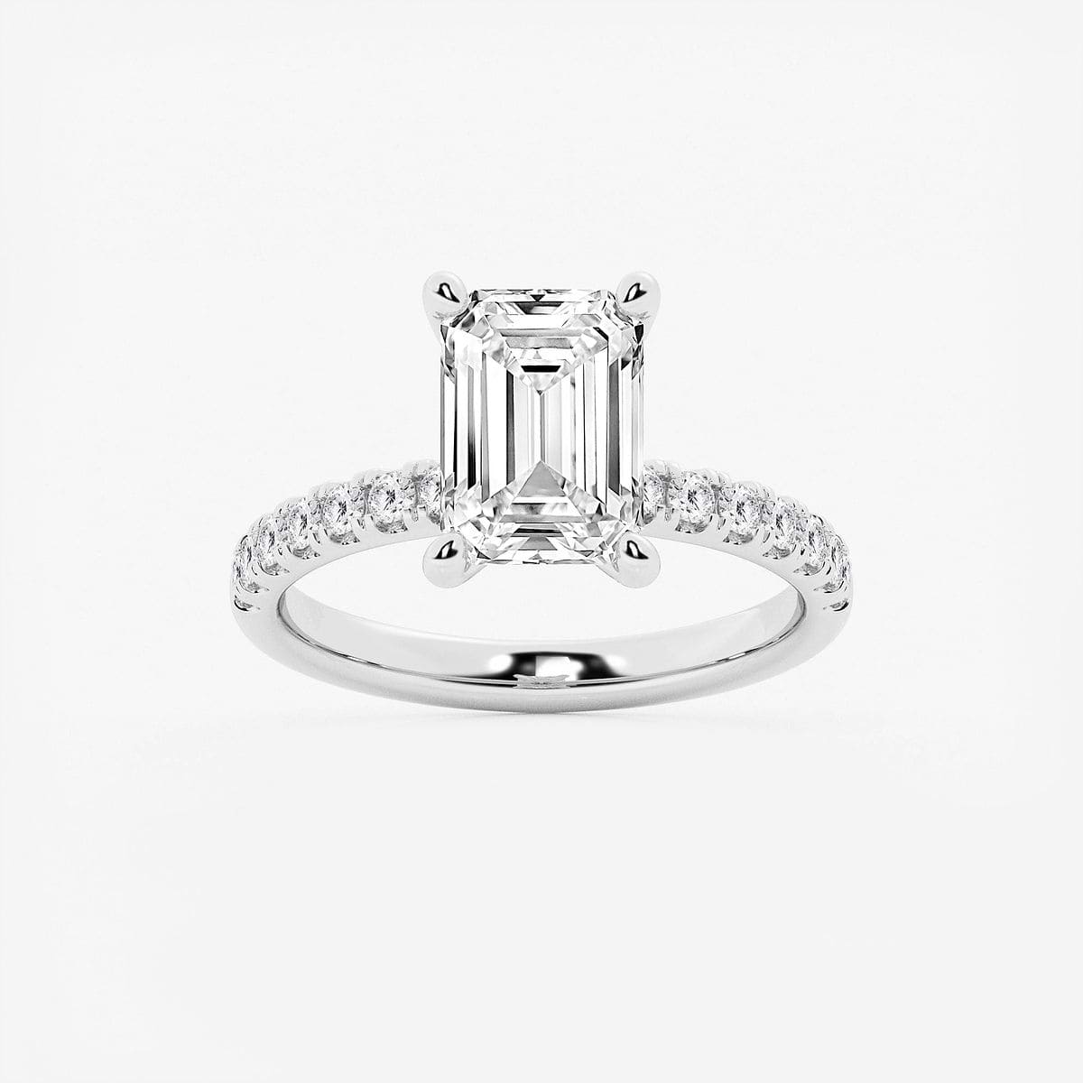 3 1/2 ctw Emerald Lab Grown Diamond Hidden Halo Engagement Ring 14K White Gold, E, VS1