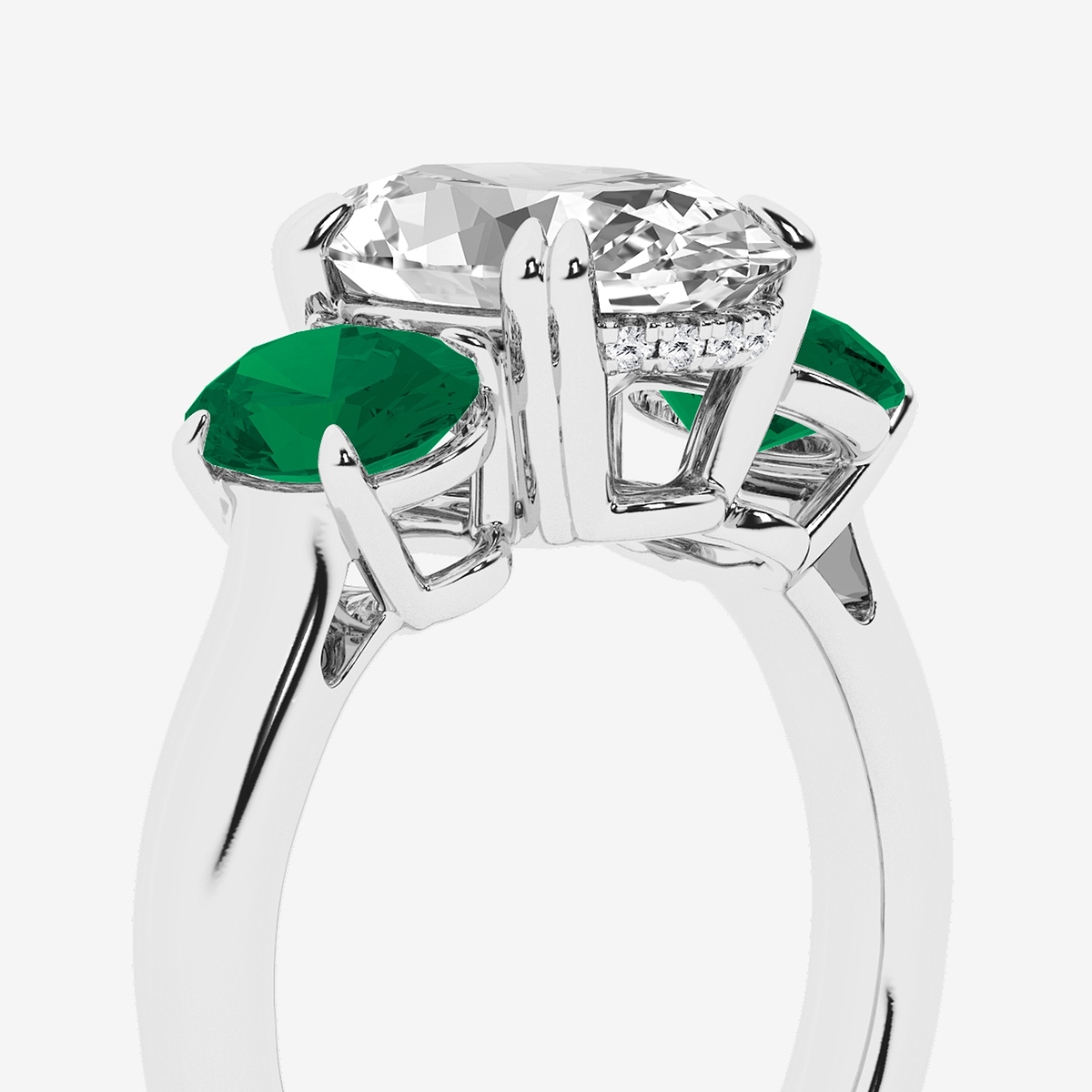 Additional Image 2 for  2 7/8 ctw Oval Lab Grown Diamond and Oval Cut Emerald Three-Stone Hidden Halo Engagement Ring