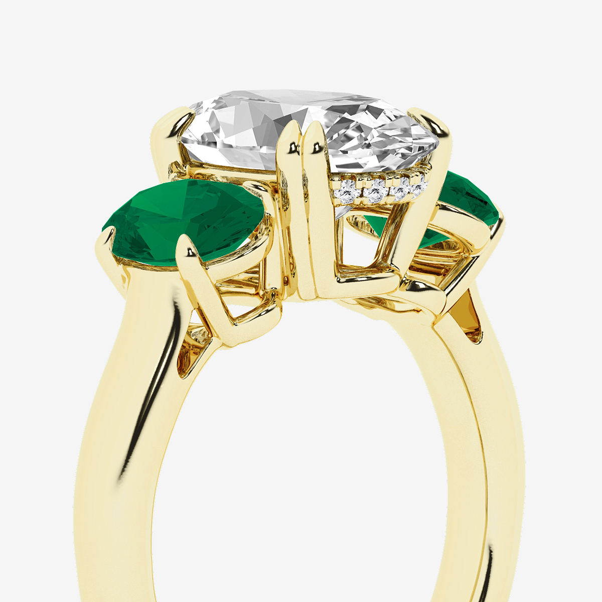 Additional Image 2 for  2 7/8 ctw Oval Lab Grown Diamond and Oval Cut Emerald Three-Stone Hidden Halo Engagement Ring