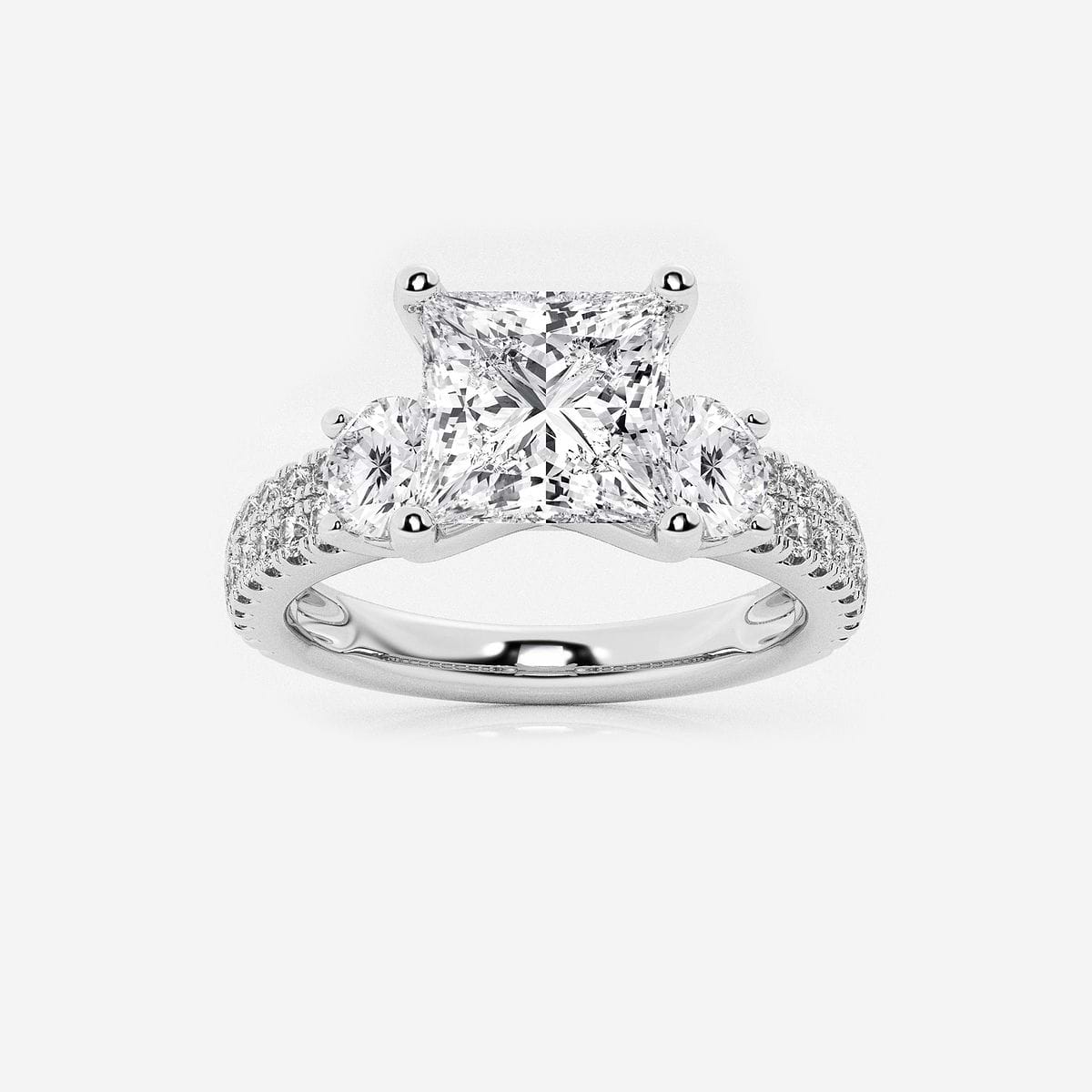 1 1/2 ctw Princess Lab Grown Diamond Engagement Ring with Double Row Side Accents 14K White Gold, FG, VS2+