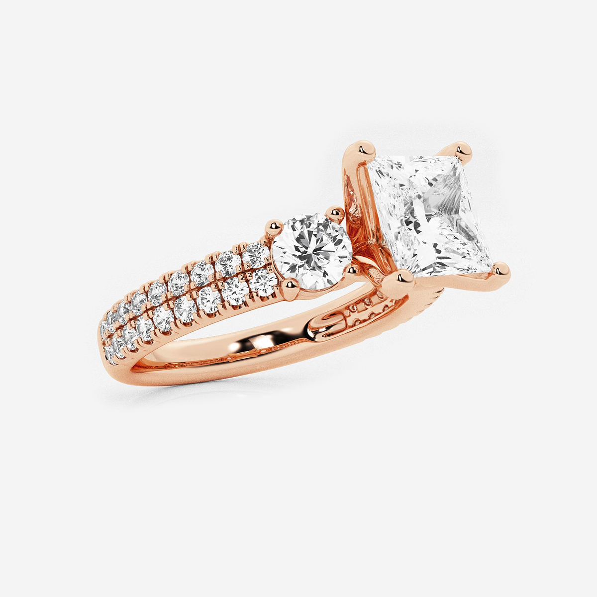 Additional Image 1 for  2 1/4 ctw Princess Lab Grown Diamond Engagement Ring with Double Row Side Accents