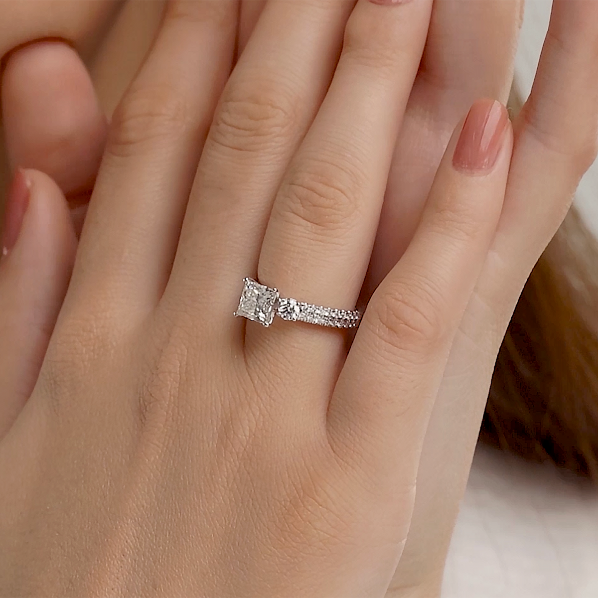 2 1/4 ctw Princess Lab Grown Diamond Engagement Ring with Double Row Side Accents