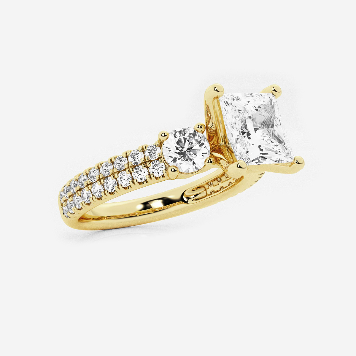 Additional Image 1 for  2 1/4 ctw Princess Lab Grown Diamond Engagement Ring with Double Row Side Accents