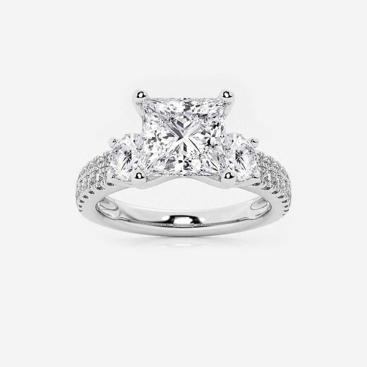 2 1/4 ctw Princess Lab Grown Diamond Engagement Ring with Double Row Side Accents