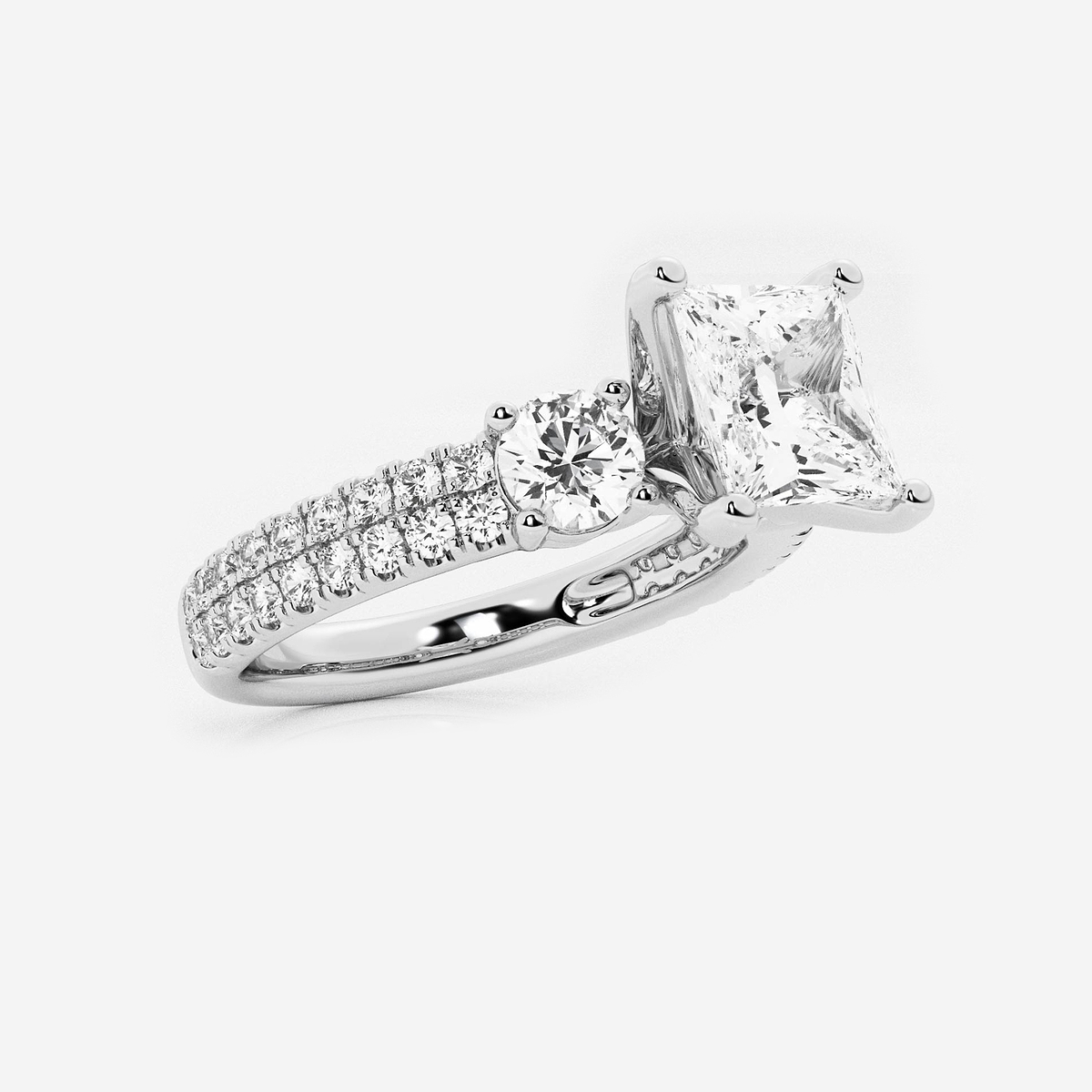 Additional Image 1 for  2 1/4 ctw Princess Lab Grown Diamond Engagement Ring with Double Row Side Accents